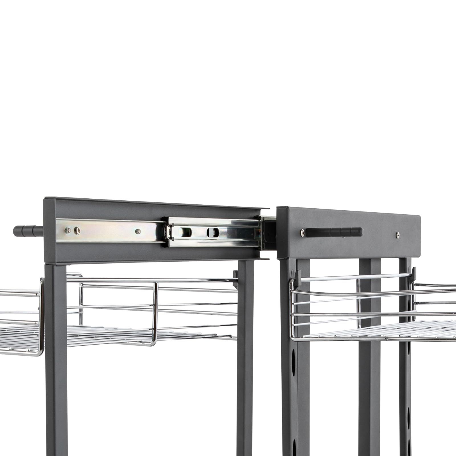 Organizzatore con cestello estraibile a 2 livelli for armadi con apertura a sinistra e con apertura a destra, moderno scaffale ad angolo da cucina estraibile for riporre spezie, piatti e cio