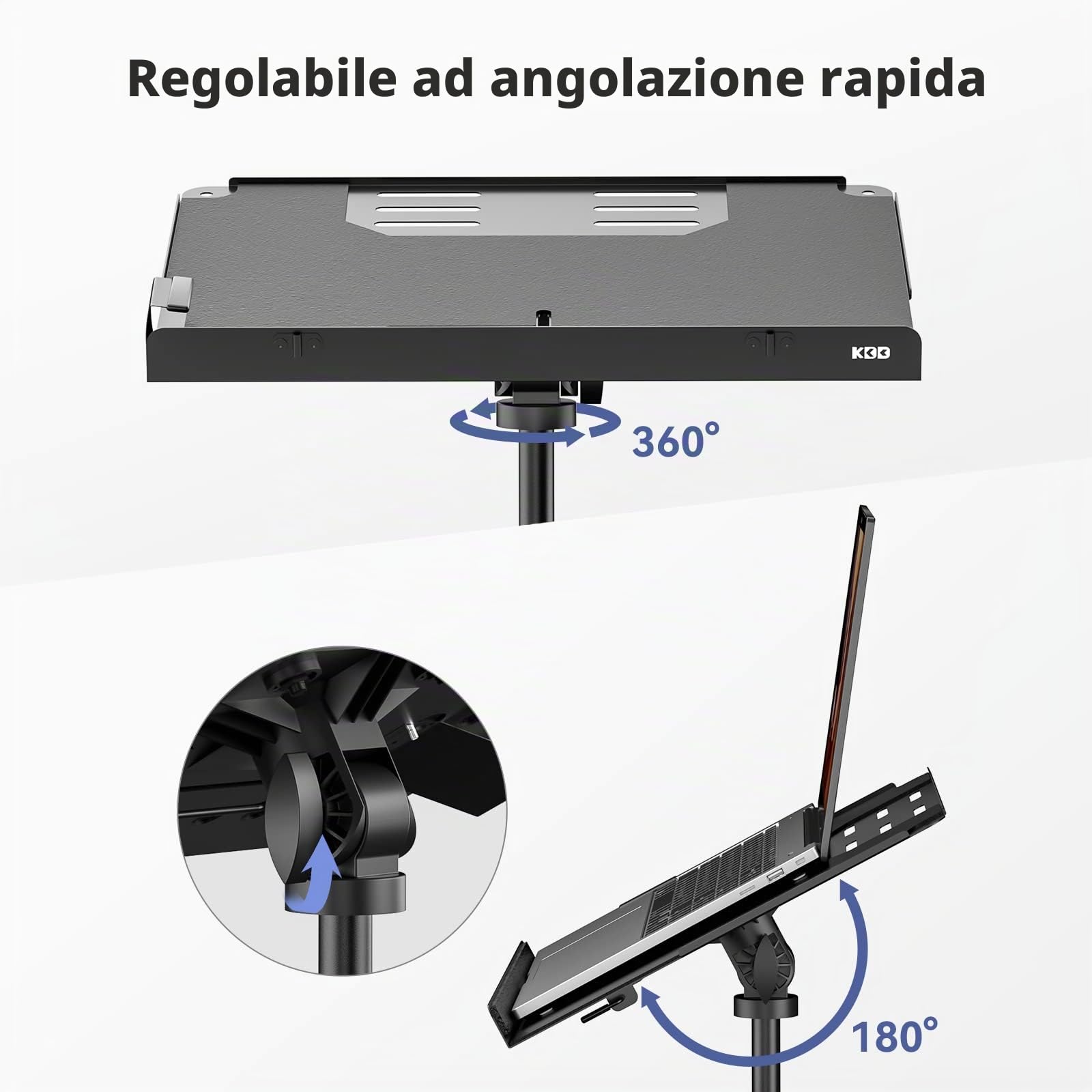 KDD Supporto Treppiede per Proiettore - 4 in 1 Leggio musicale con Braccio a Molla Supporto da Pavimento Pieghevole per Laptop con Leva Scorrevole - Altezza Regolabile da 23" a 63" e Rotazione di 180°