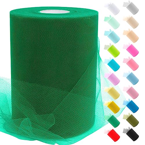 Uiopa Tulle Vert, 15cm x 91,4m Rouleau de Tulle en Polyester Maille Tissu pour Tutu Jupe, Deco Mariage/Fête, Deco Chaise Mariage, Noeud Cadeau, Artisanat DIY