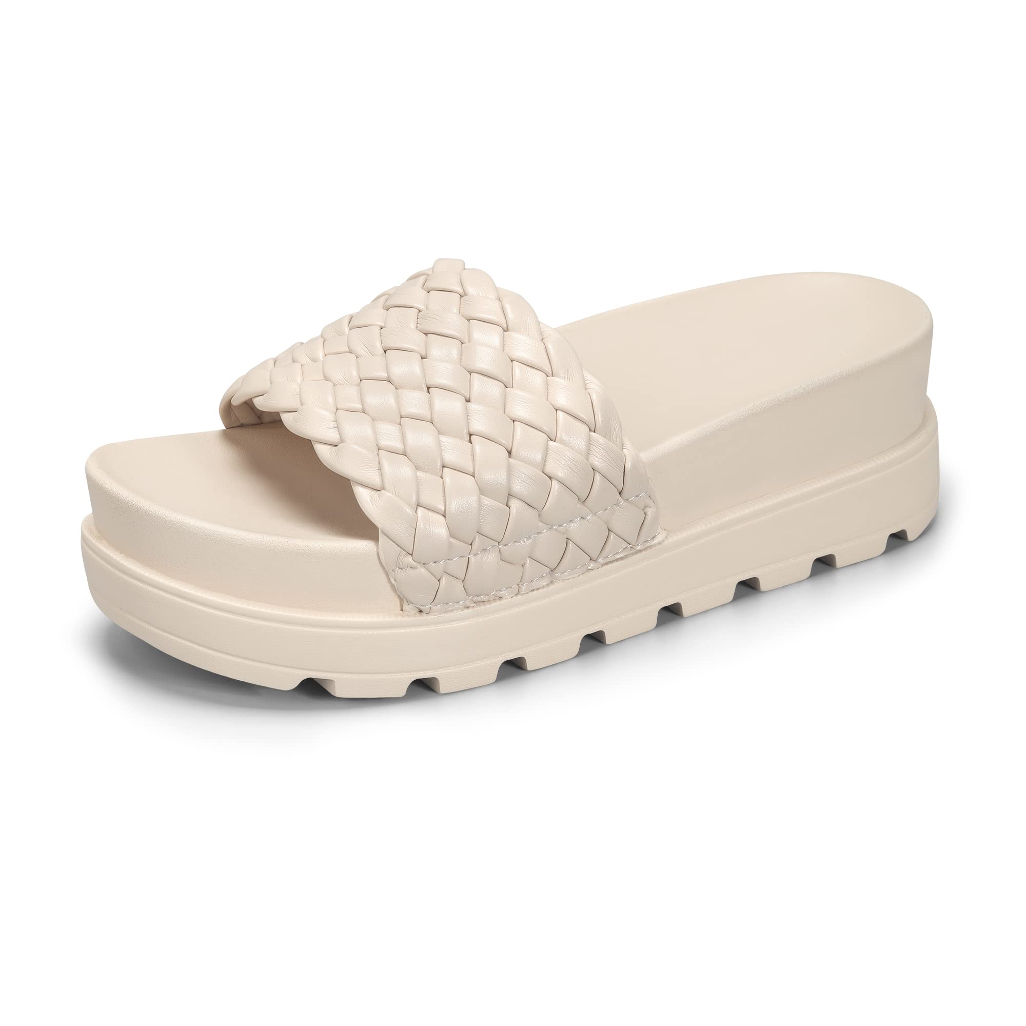 LUCKY STEPWomen's Platform Sandals Braided Strap Flatform Slide Open Toe Casual Summer Beach Outdoor Wedge Woven Belt Slipper