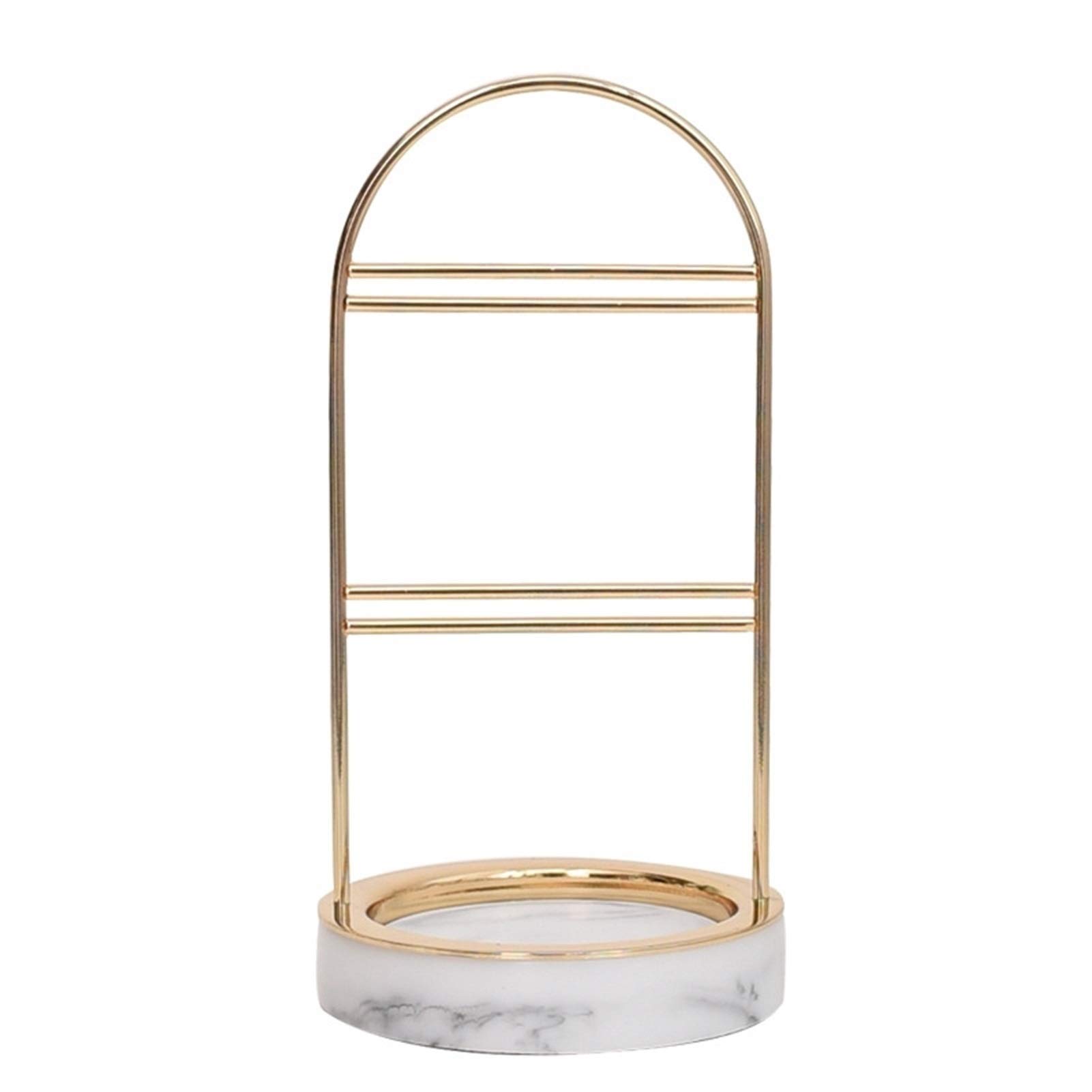 HDBCYUAZ Jewelry Tree Stand Marble Resin Base and Gold Metal Bracelet & Necklace Organizer Display Rack with Ring Tray