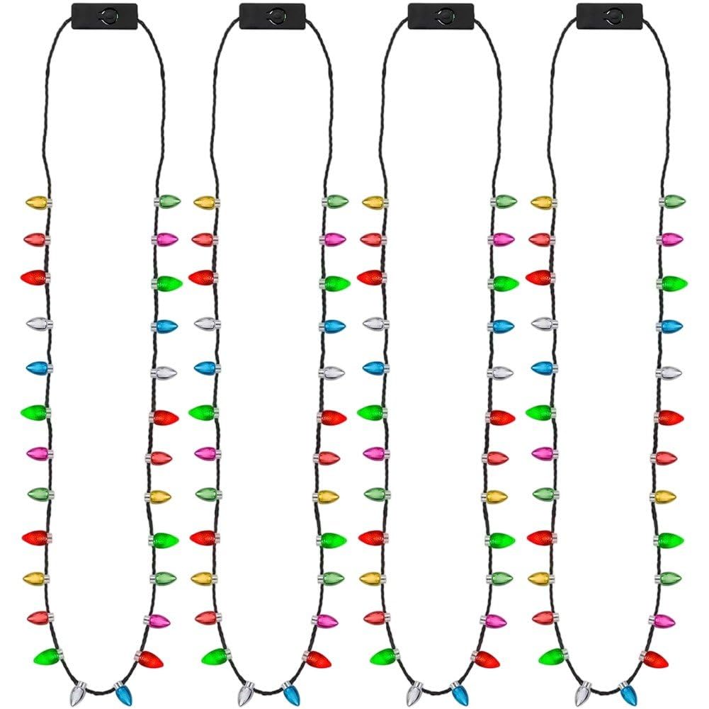 Fituenly Boys B Christmas Necklace Accessories, 4Pcs Light Up Christmas Necklaces, Christmas Ul Necklaces Oys Girls, Colorful Lights Christmas Party Favors, Christmas Ugly Xmas