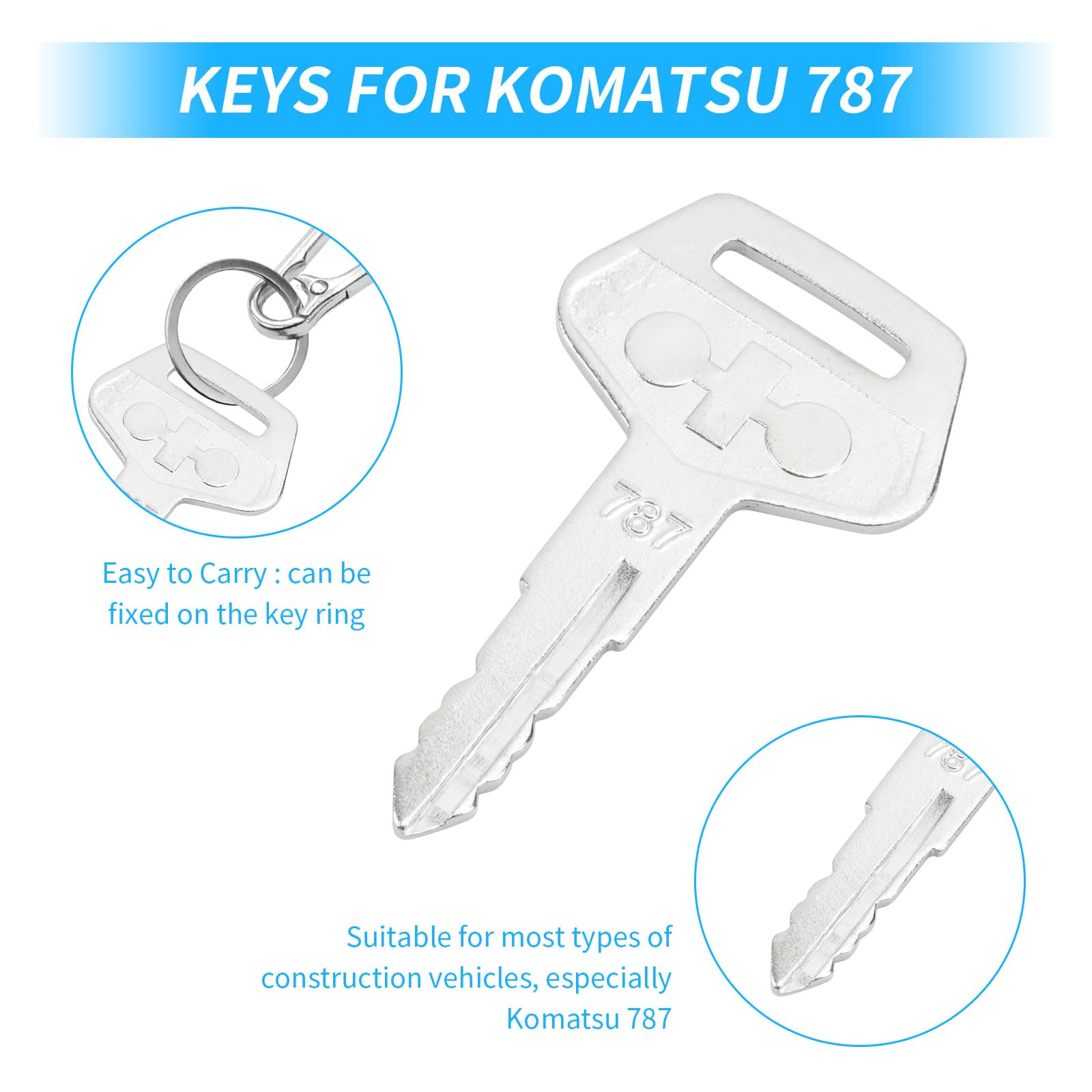 Joyan 10 PCS 787 Ignition Starter Keys for Komatsu Excavator Heavy Equipment Universal Replacement Switches, Silver - Image 3