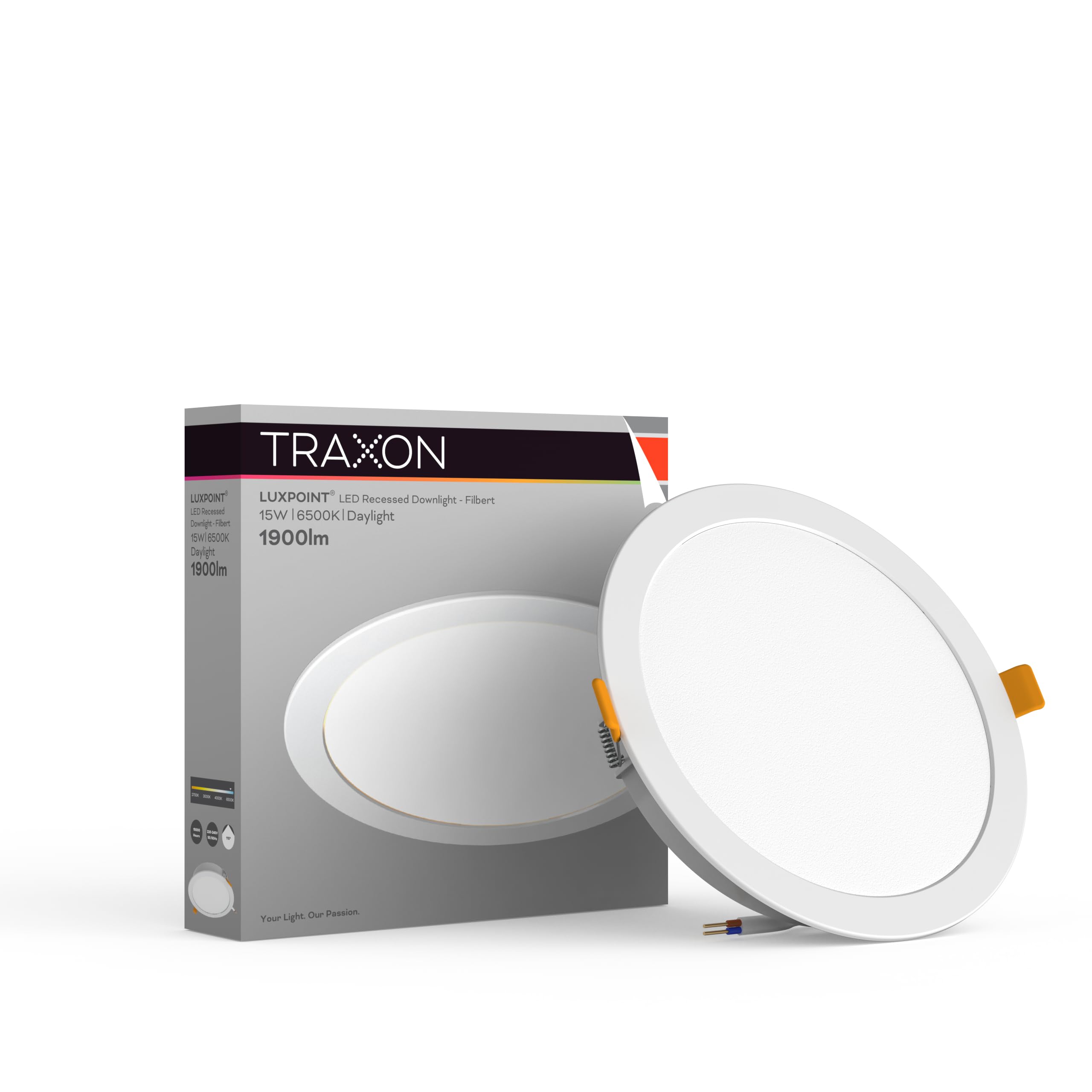 TRAXON LUXPOINT® LED Downlight Plate – Filbert Circular 15 W White Light 6500 K 1900 lm PS Ceiling Recessed Cut Ceiling Ø145-150 mm IP20 Indoor (Cold Light 6500 K 15 W)