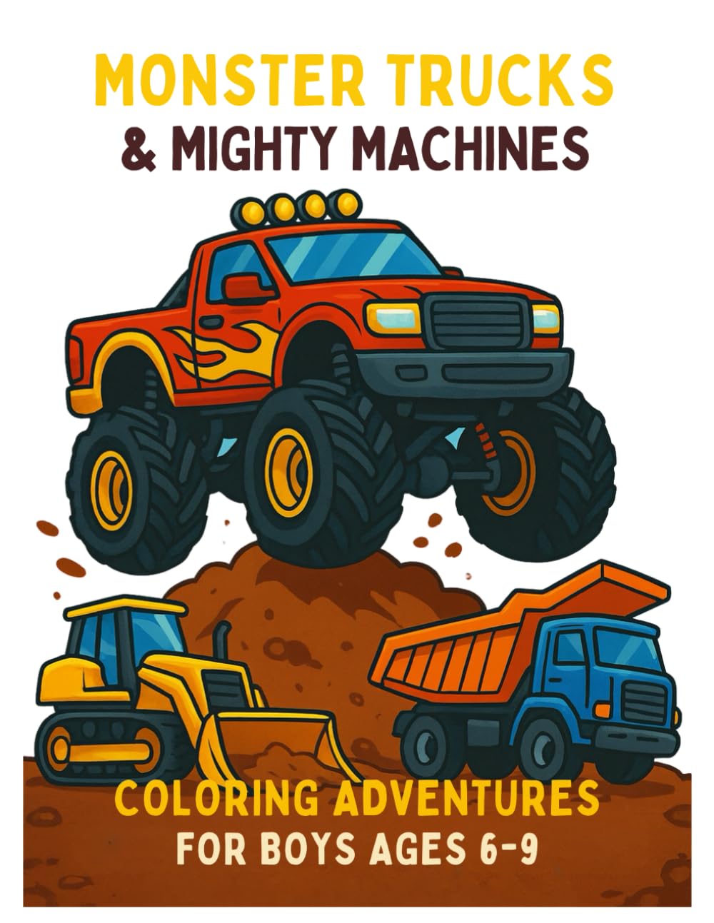Monster Trucks & Might Machines: Coloring Adventures for Boys Ages 6-9