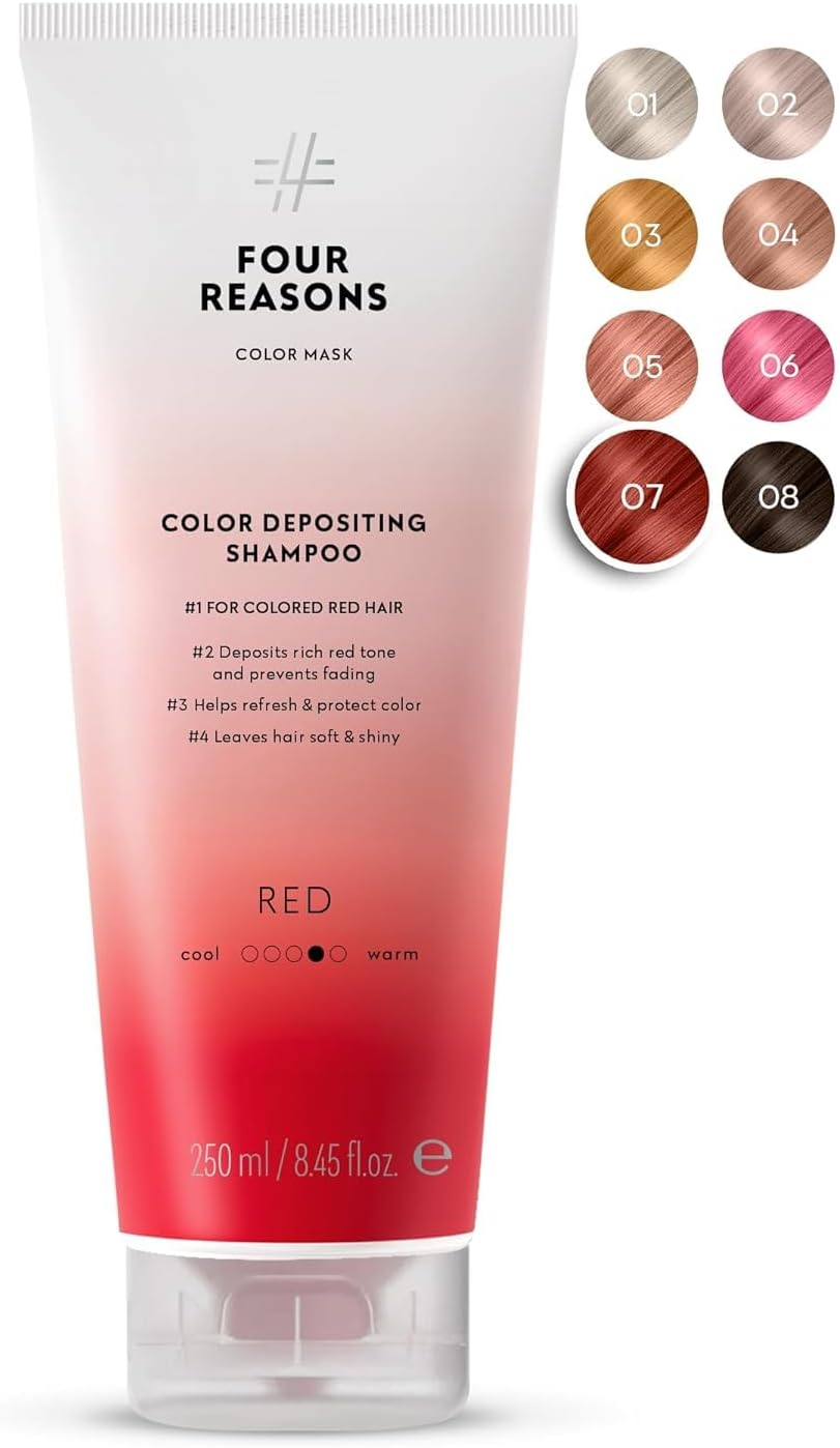 FOUR REASONS Hair Color Shampoo (8 Colors) - Sulfate Free Red Hair Toner - Color Depositing Shampoo for Color Treated Hair, Vegan, 8.45 Fl Oz (Red)