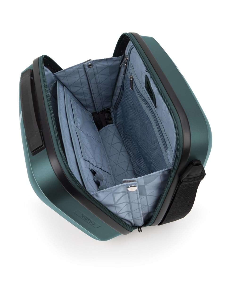 Gabol - Neceser de Viaje Rígido Brooklyn 35x27x17 cm - Peso 0,8kg con Capacidad 13,8L - Acople a Maleta y Correa Ajustable - Diseño Español en Polipropileno e Interior Reciclado RPET - Verde Oscuro