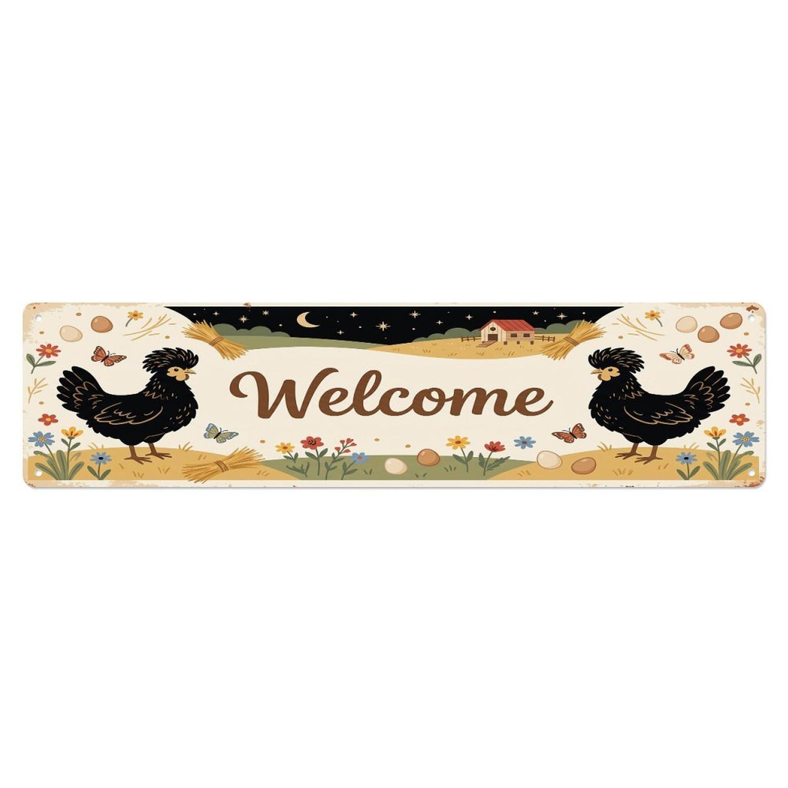 Cxhjca 4X16inch(10X40cm) Vintage Welcome Crevecoeur Chicken Metal Tin Sign