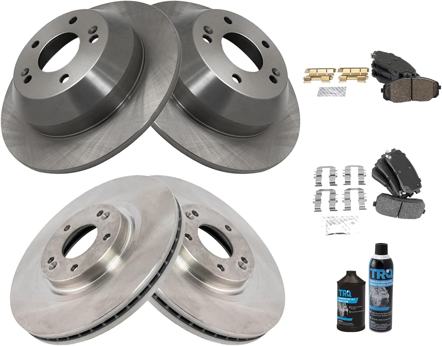 TRQ Front and Rear Brake Pad & Rotor Kit Brake Chemical Kit Brake Pads Brake Rotor Ceramic Solid Compatible with 2015-2020 Kia Sedona