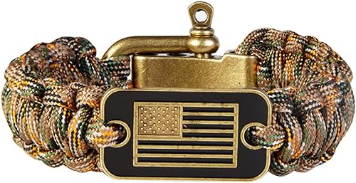 Pulsera de paracaídas para hombre, pulsera táctica de supervivencia con bandera americana de bronce, 3 tamaños ajustables, Latón