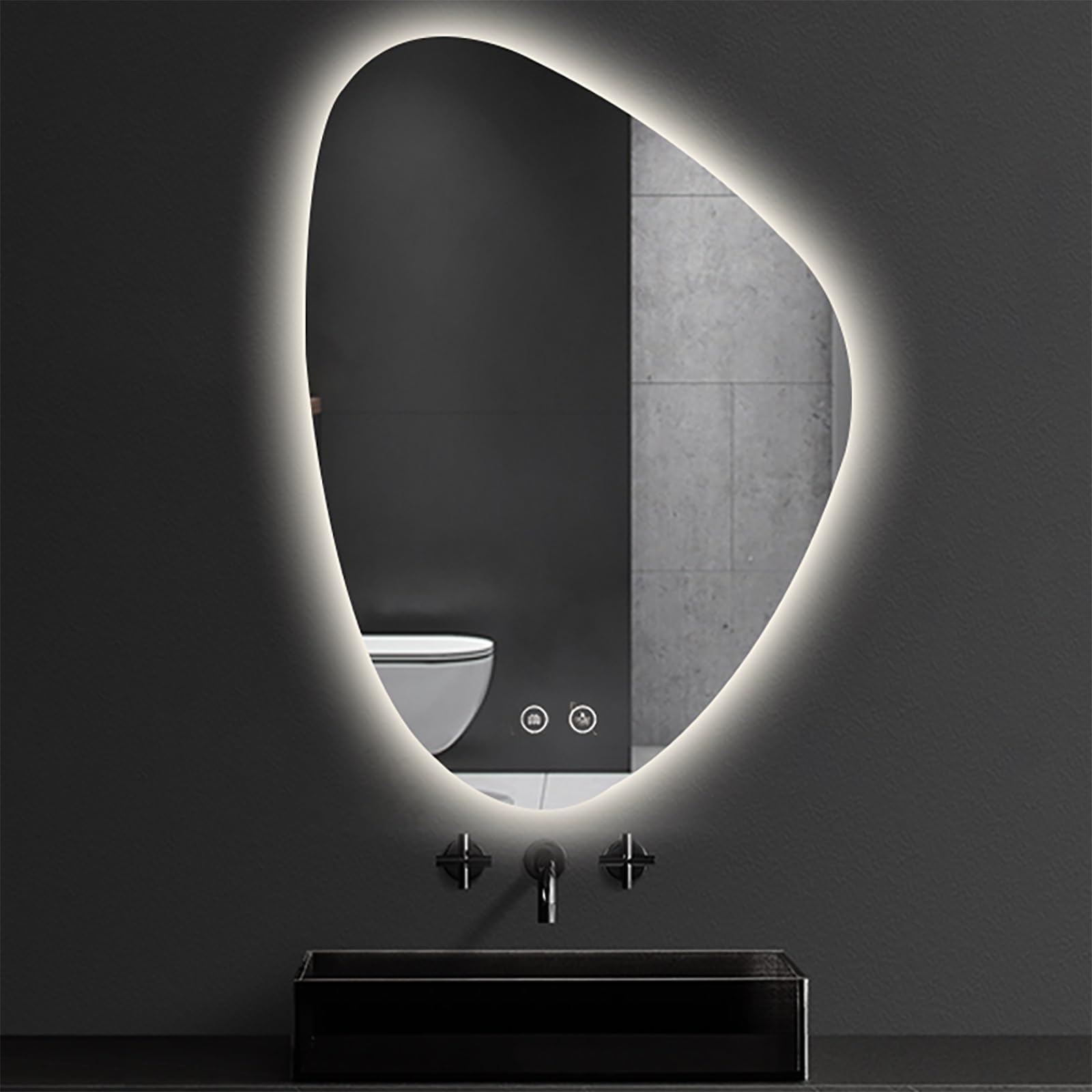 BKSXSOP LED Backlit Irregular Tear-Shaped Bathroom Mirror, Frameless Decorative 3 Adjustable Colors, Anti-Fog, 40x60cm - Modern Home Decor Essential