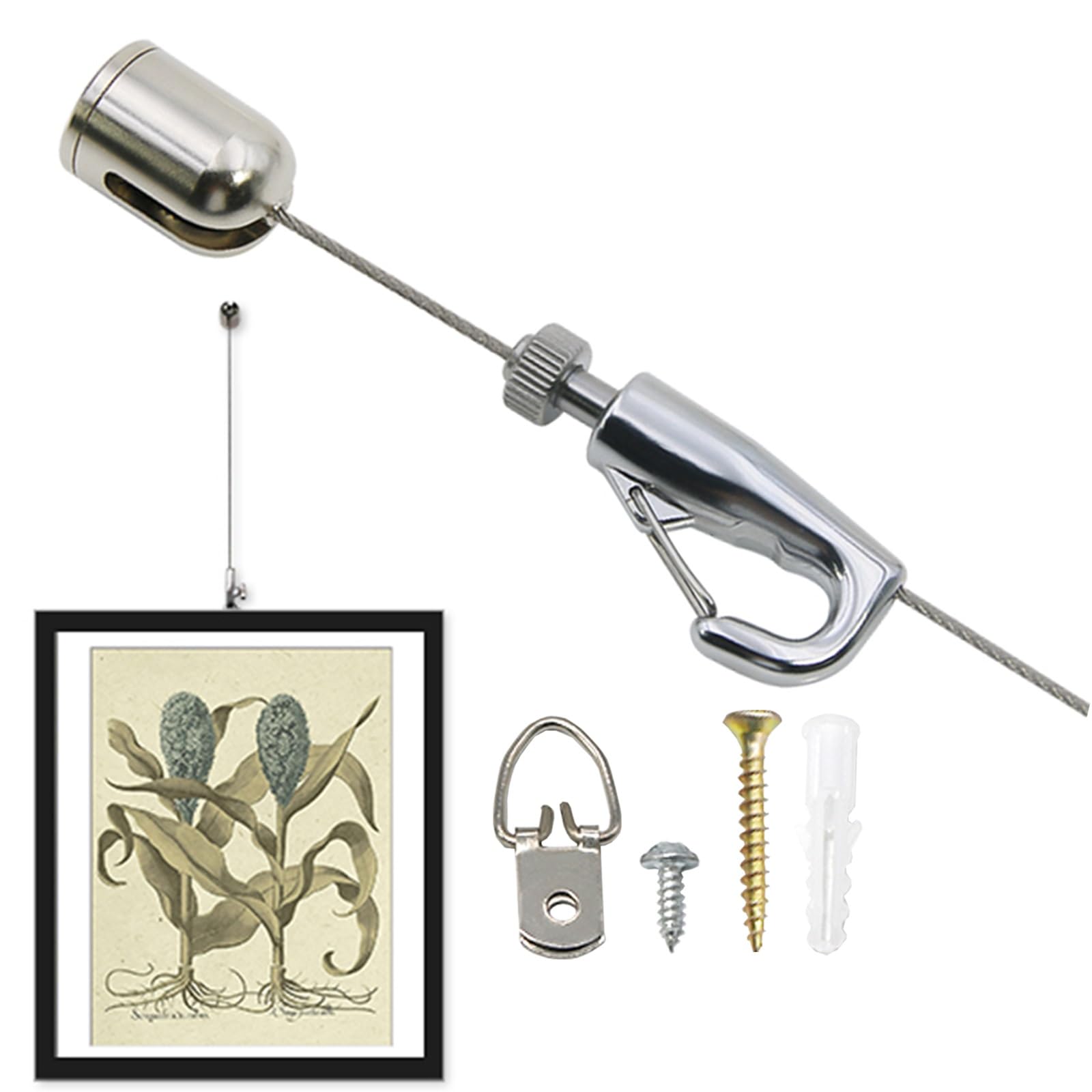 Kit ajustable para colgar cuadros con ganchos y alambre, herrajes resistentes para obras de arte, fotos y marcos, soporta hasta 15 kg