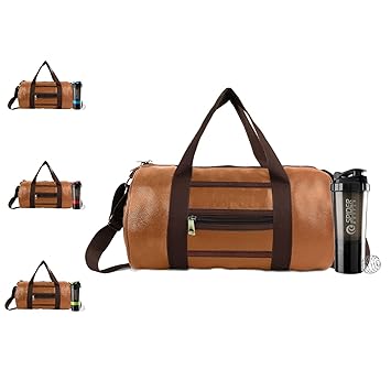 Combo for Men & Women Duffel Gym Bag Gym Protein Shaker Bottle 20L Bag 700ML Shaker Travel Bag Shaker Sipper Bottle Yoga Bag 100% Leak Proof Pack of -2 (TAN & Black)