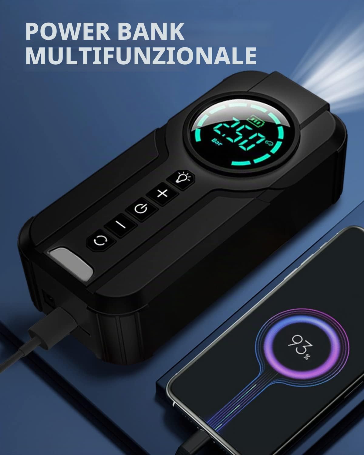 VICKSONGS Compressore Aria Portatile Auto, Pompa Bicicletta Elettrica - 7200mAh 180 PSI Aria Compressa Portatile, Gonfiatore Elettrico per Auto, Bici, Moto, Mtb, Materassini, Palline