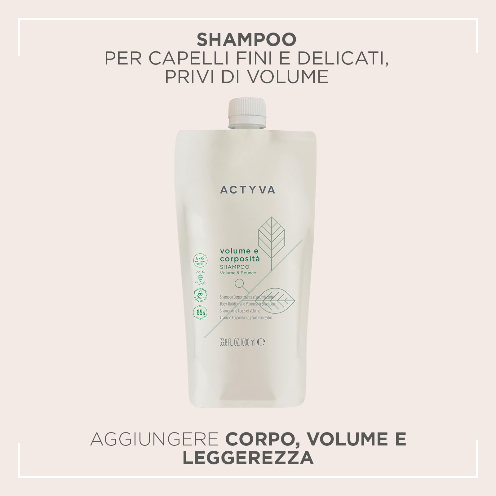 Actyva - Champú para volumen y plenitud para cabello fino con efecto de volumen con linaza, sin silicona, 1000 ml