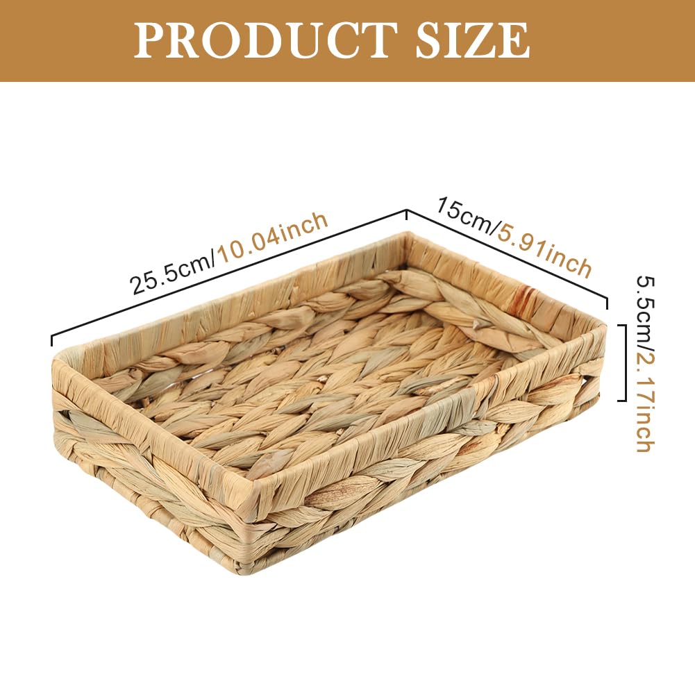 Bathroom Tray,10 Inch Woven Bathroom Vanity Basket Rectangular Hand Woven Organizer Decorative Tray for Toilet Vainty Kitchen Shelf Dining Table Desk(Size:10.04x5.91x2.17inch)