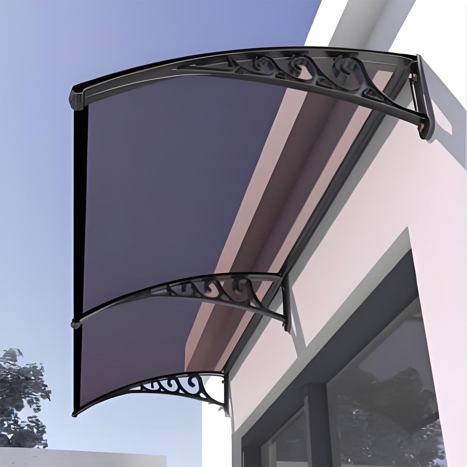 GJMSSMY 3.5mm Solid Polycarbonate Canopy Thickened Plastic Steel Support Silent Rain Shelter for Front Door Outdoor Patio Roof for Sun & Rain Protection (Brown 60x300cm/24x118in)