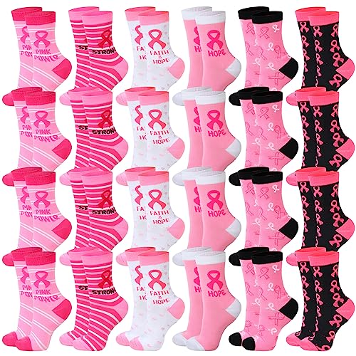 Hercicy Breast Cancer Awareness Socks Bulk Soft Pink Ribbon Breast Cancer Gifts for Women Sport Football Cheer Accessories