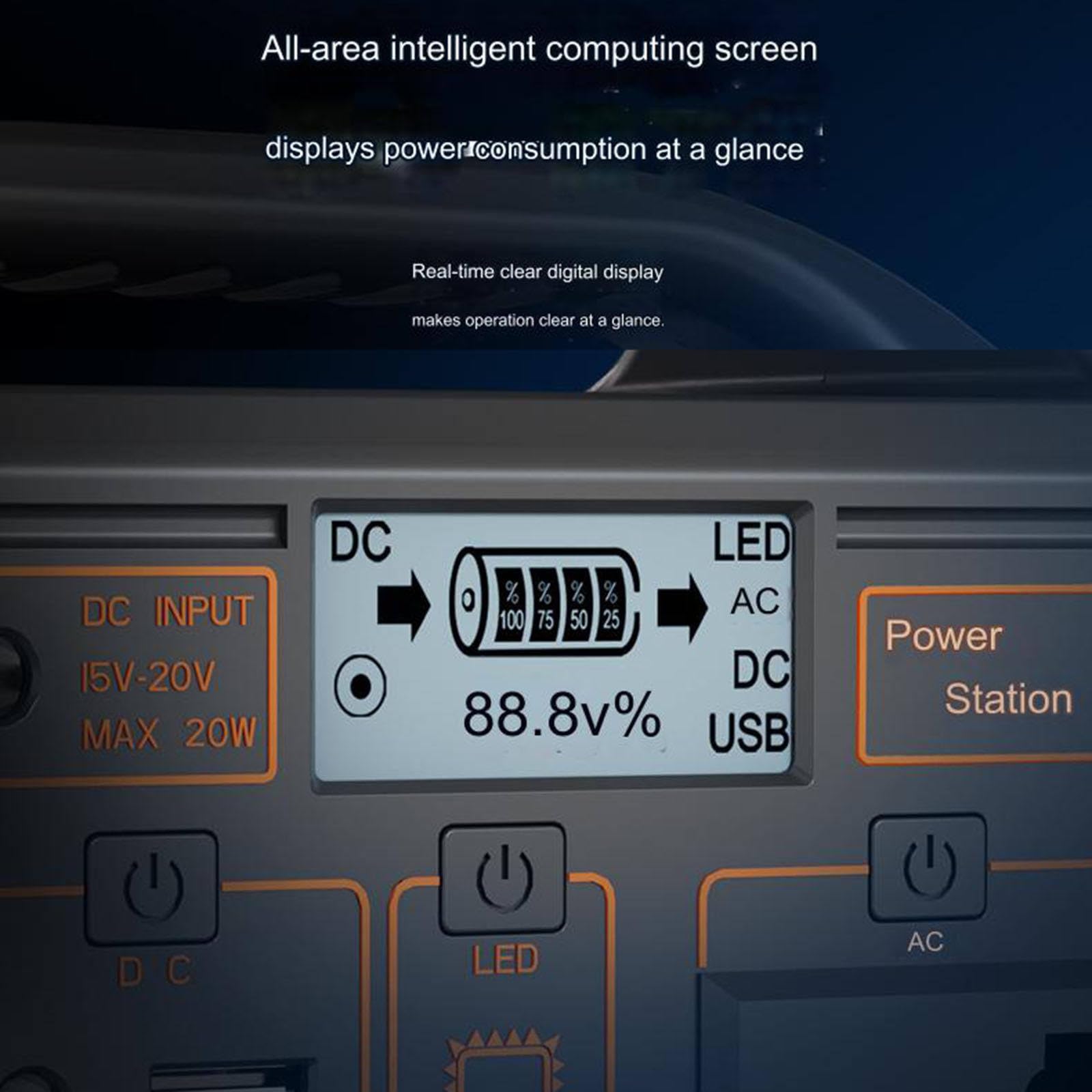 Estación de energía portátil, batería de 24000 mAh con 100 W de CA, Salida de Cargador USB, generador Solar para Exteriores, Camping, Pesca y picnics.