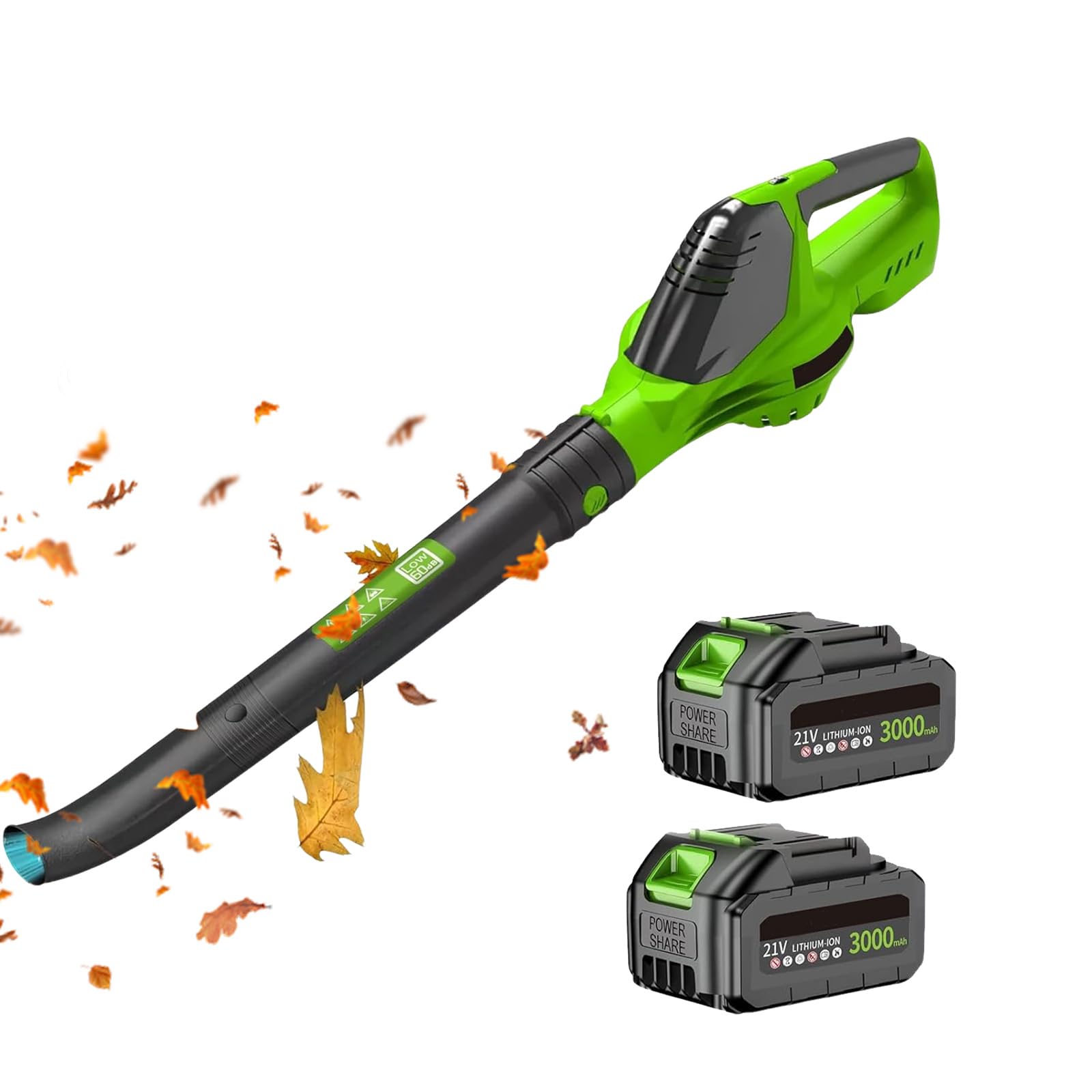 Soplador de batería de 21 V, soplador de hoja con batería de 3,0 Ah, 120 CFM/100 MPH, 5 velocidades, soplador de hojas inalámbrico para el mantenimiento del césped, remoción de nieve y eliminación de