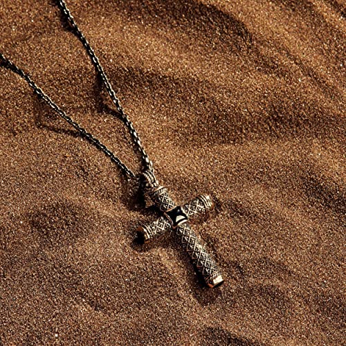 KARMA AND LUCK - Protection Cross - Men's Antique Bronze Black Onyx Necklace. Ready to Gift for Him. Protection Necklace for Him. Length: 23", handmade in Bali.3