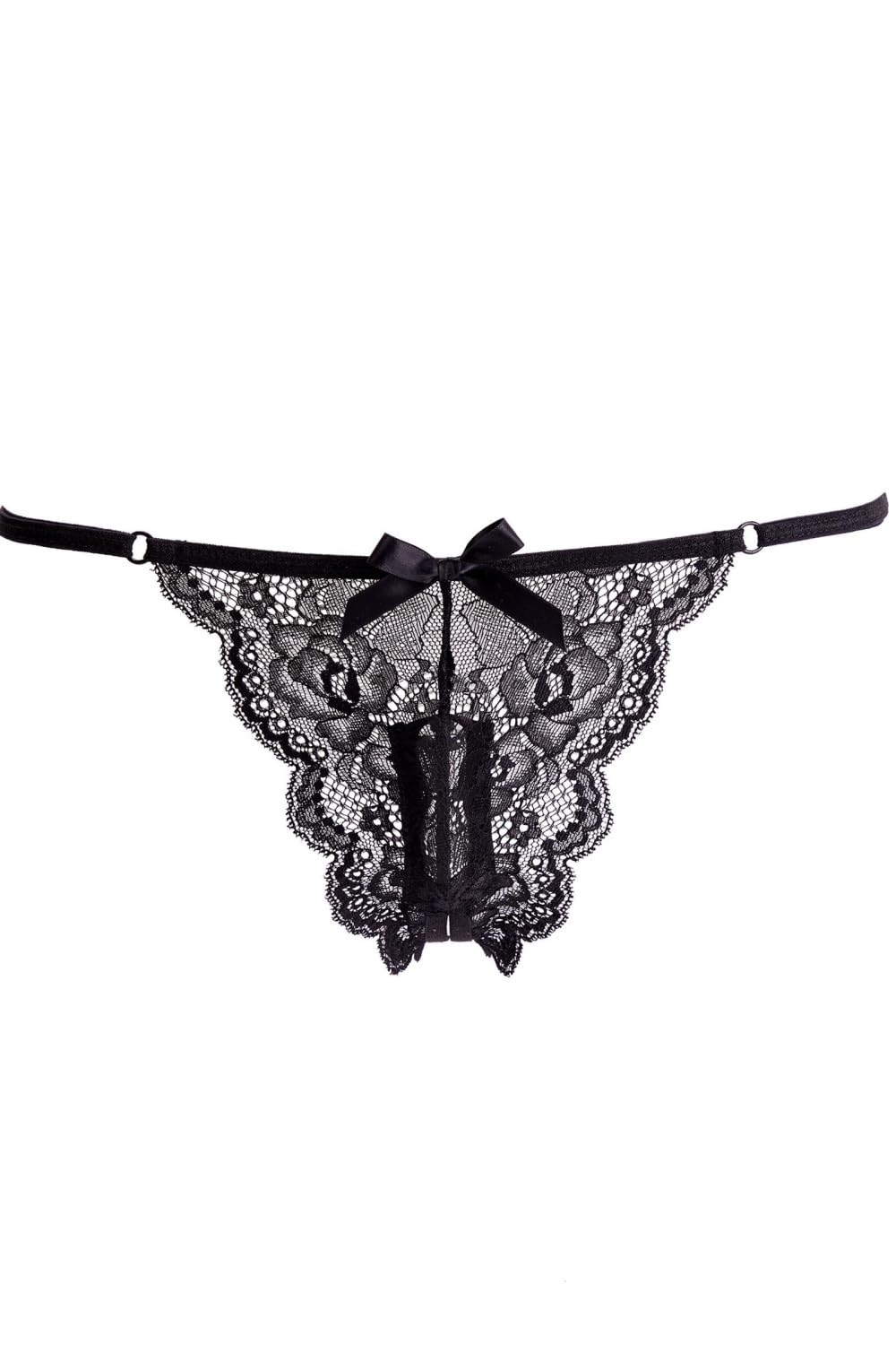 Ann Summers Vibrating Crotchless Thong, Removable Bullet, Lace Knicker with Adjustable Waistband - Womens Lingerie - Perfect for Solo or Couples Play - Black