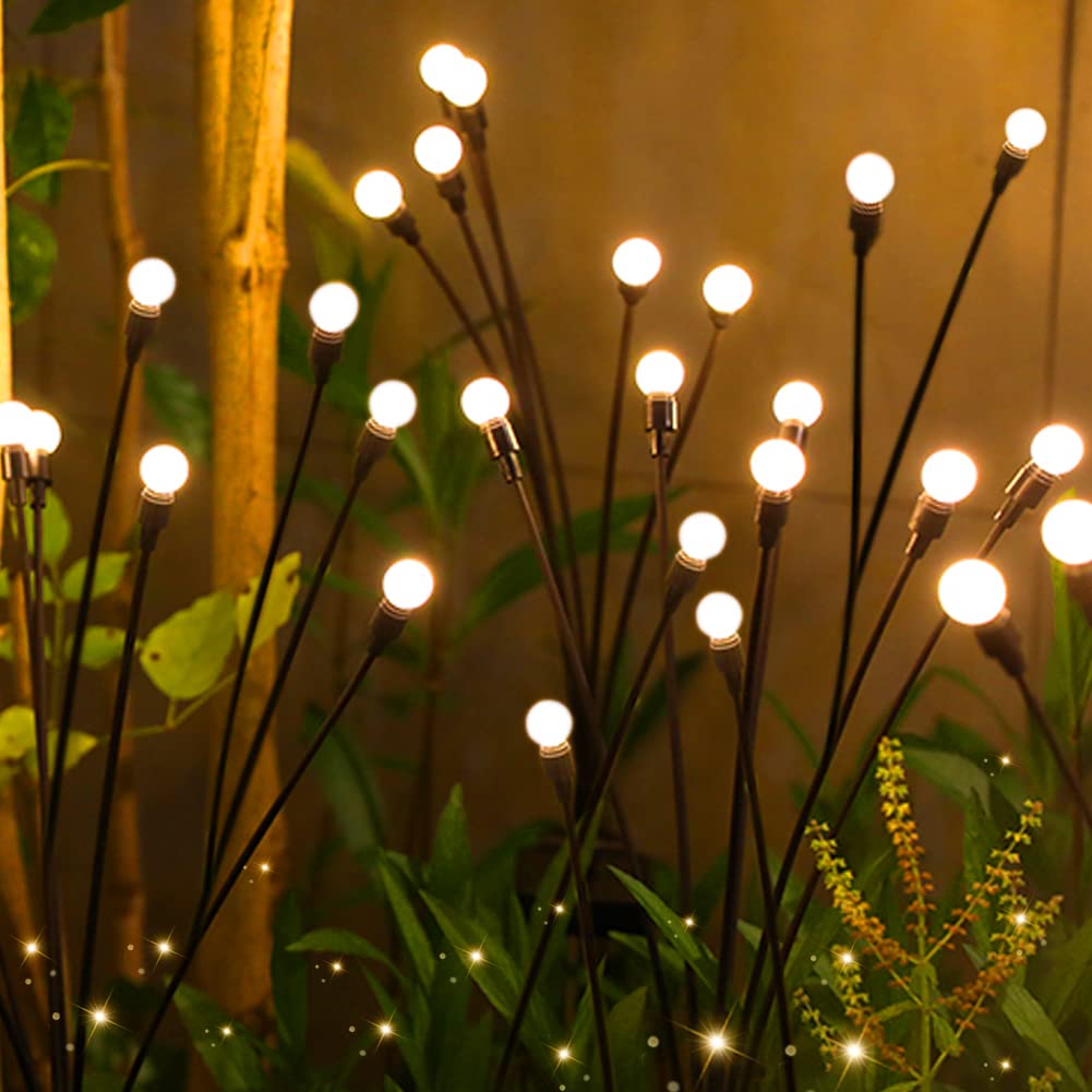 ciwich Solar Garden Lights, 10LED Starburst Swaying Solar Lights, Firefly Lights Solar Outdoor Waterproof, Solar Garden Decorative Lights for Pathway Yard Patio Landscape, 2PCS Warm White