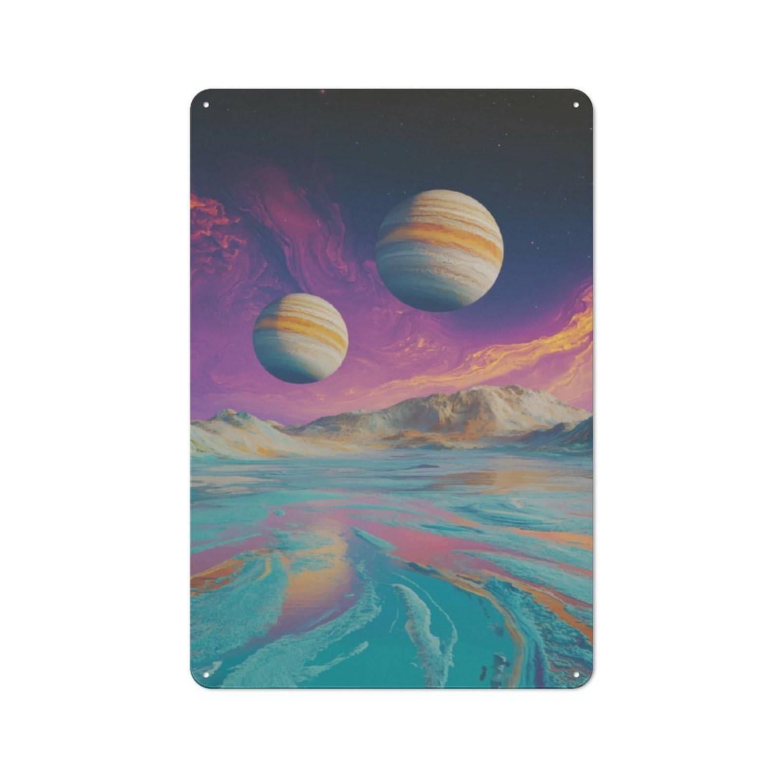 Junmoney Two Planets Over A Desert Metal Wall Plaque, Easy To Hang Plaque For Garage, Shed, Workshop Or Hobby Room, 30X20cm