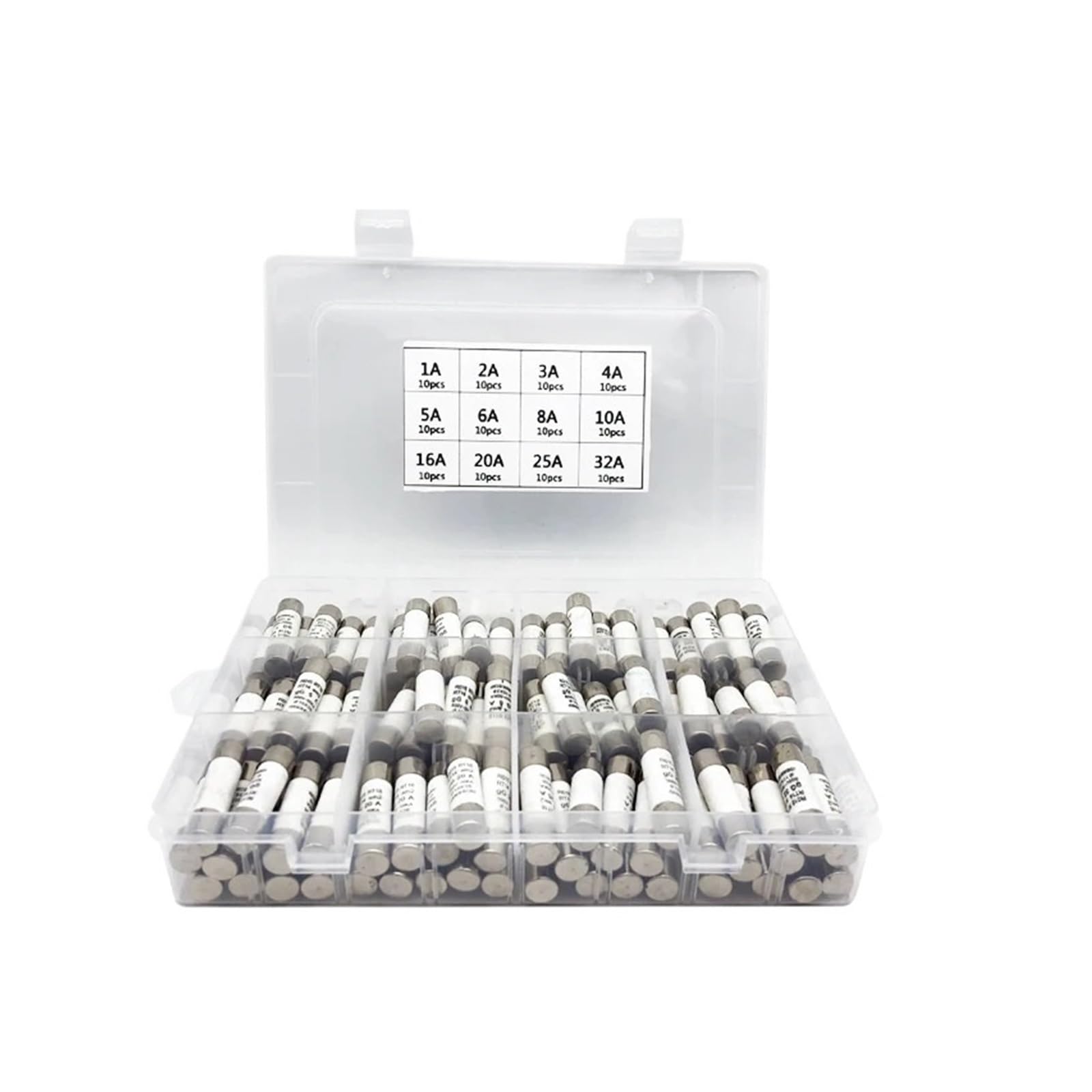 Fusibles cilíndricos de tubo cerámico, Fusible de acción rápida de 10 x 38 mm, 500 V, 1 A, 2 A, 3 A, 4 A, 5 A, 6 A, 8 A, 10 A, 16 A, 20 A, 25 A, 32 A, 120 unidades por caja.