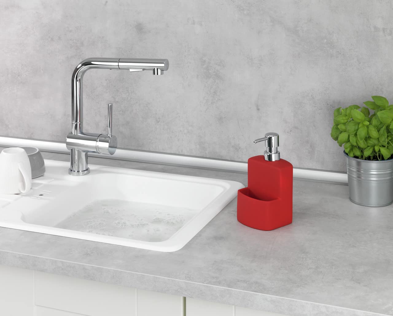 Wenko Dispensador de Gel con reposa cepillos Festival Rojo, ceramiczny; czerwony