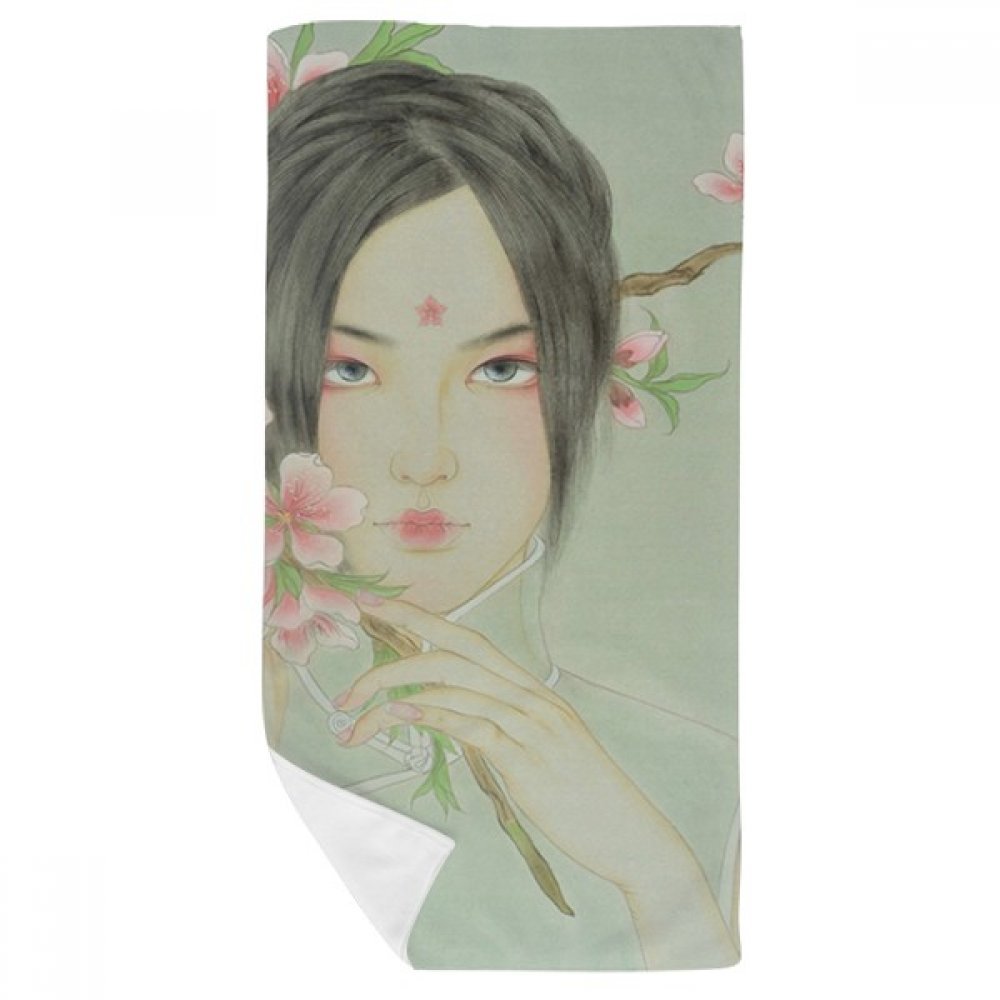 Serviette de bain aquarelle fleur de pêcher multicolore 35x70cm douce