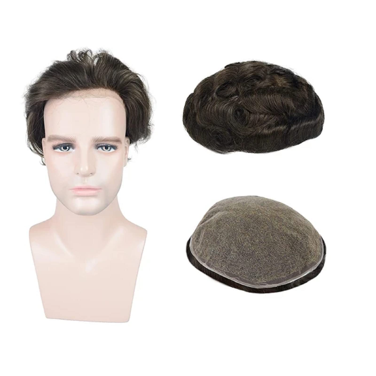 LLwear Toupee for men 100% European Real Human Hair Mens HairPieces 8x10 Inch Super Soft and Breathable Full French Lace Human Hair Replacement System for Man, #3(Brown Color)