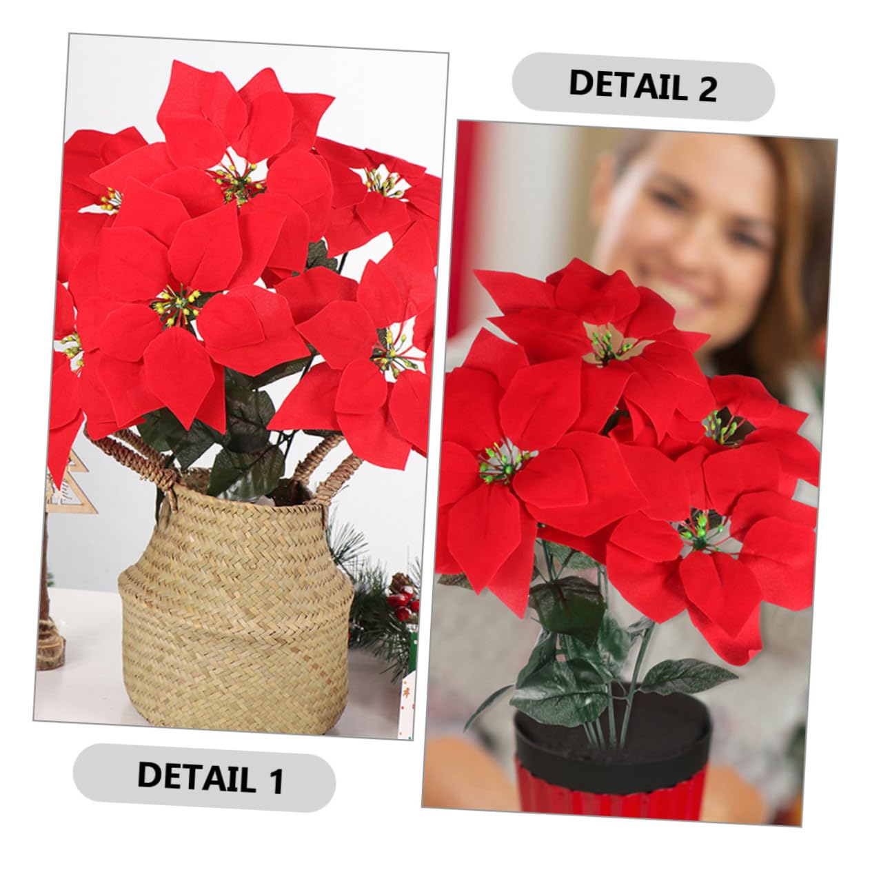 4 Stück Künstliche Weihnachtssternblumen aus Seidigem Stoff in Rot Realistische Tischdekoration ohne Gießen für Wohn und Esszimmer Elegante Poinsettia Dekoration