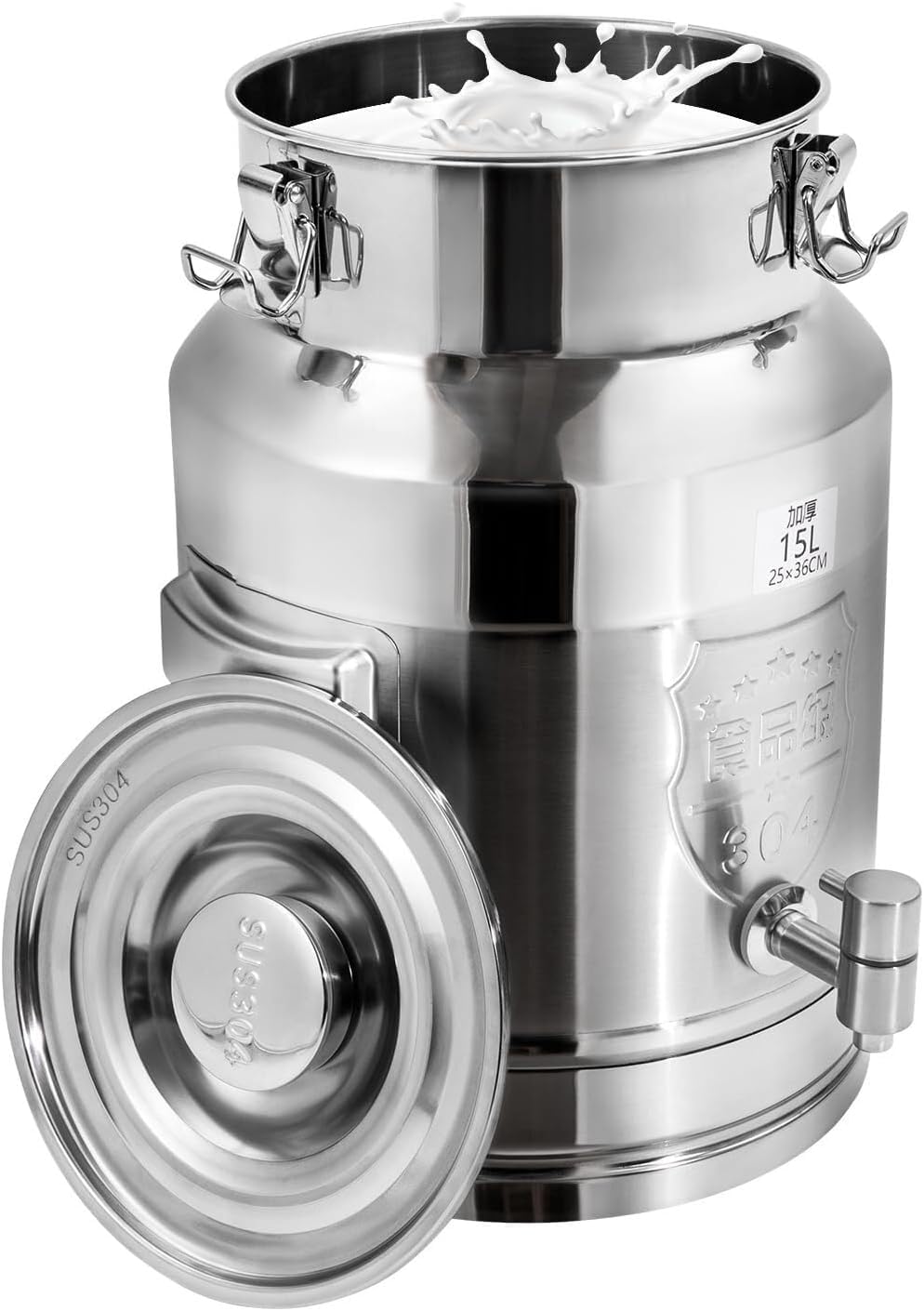 MYUYEE 304 Stainless Steel Milk Can With Spigot, 3.96 Gallon Drink Dispenser Milk Pail Bucket Milk Transport Barrel For Milk Wine Oil