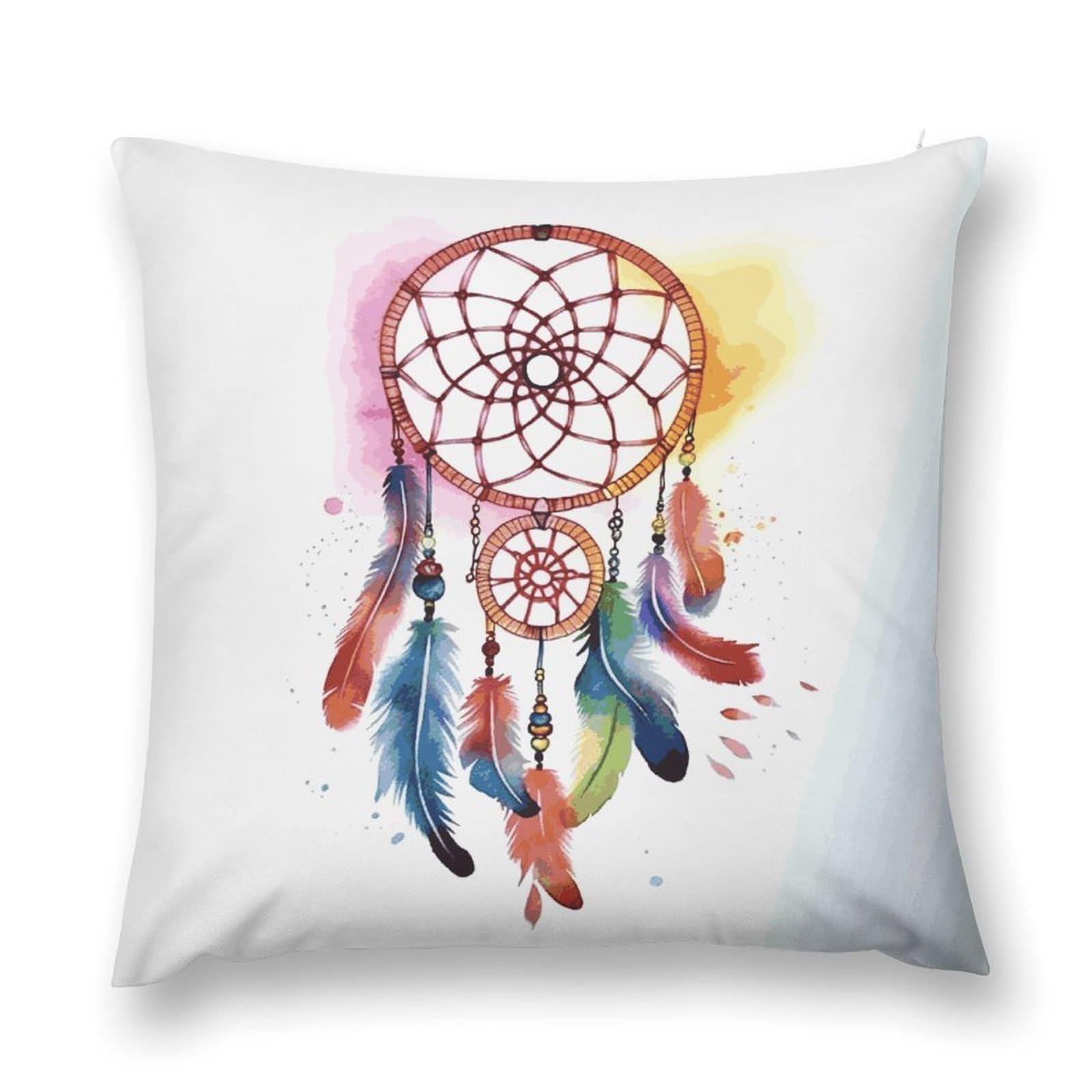 MUSM Watercolor Dream Catcher Throw Pillow Cover 24 "x24 Wrinkle&Fade Resistant Cozy Soft Plush Pillow Case Protector Double-Sided Personalized Pillowcase Pillow Shams Cushion Cover for Home