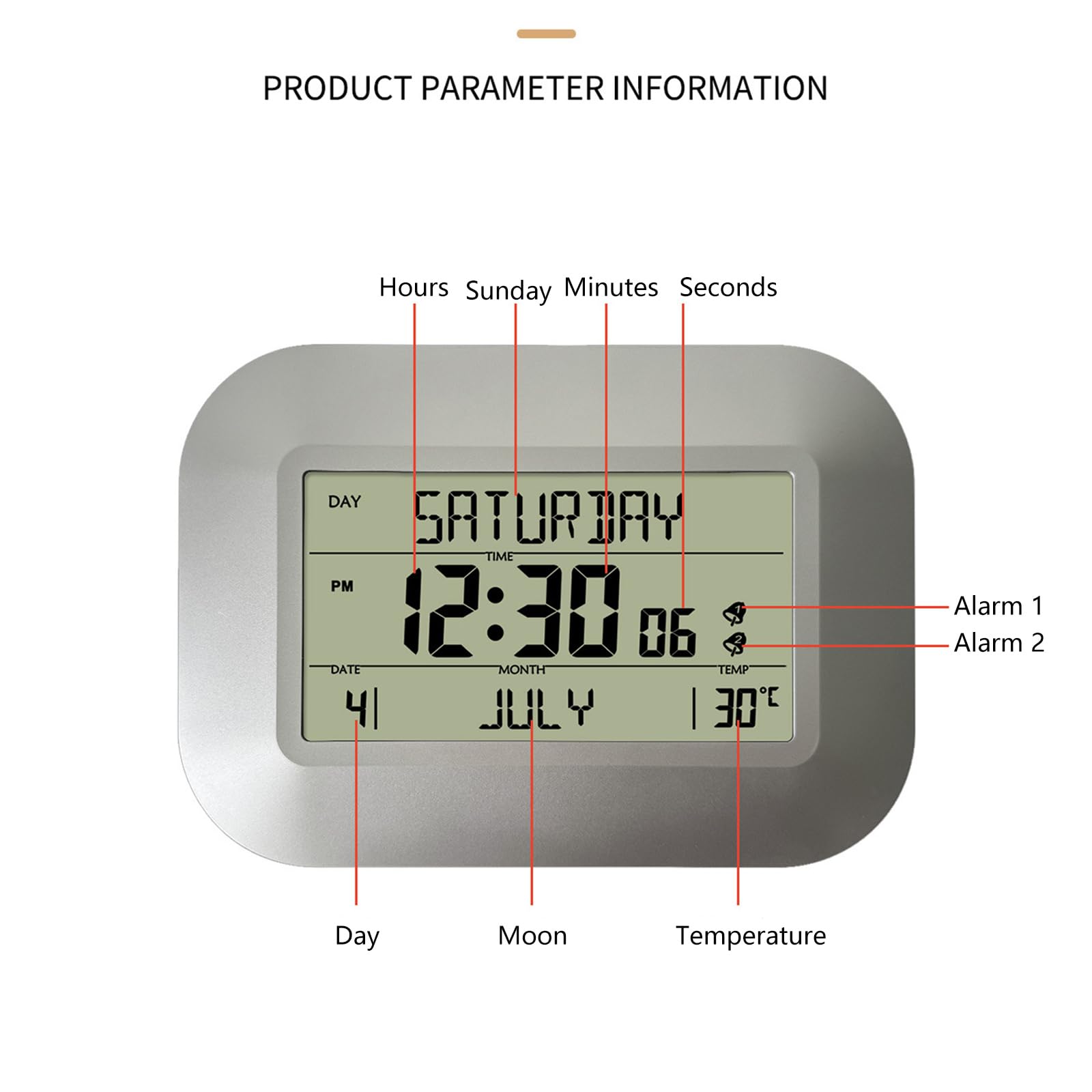 Greabuy Reloj digital contemporáneo con calendario y pantalla de temperatura, 2 alarmas, función de repetición, pantalla LCD, reloj despertador con calendario