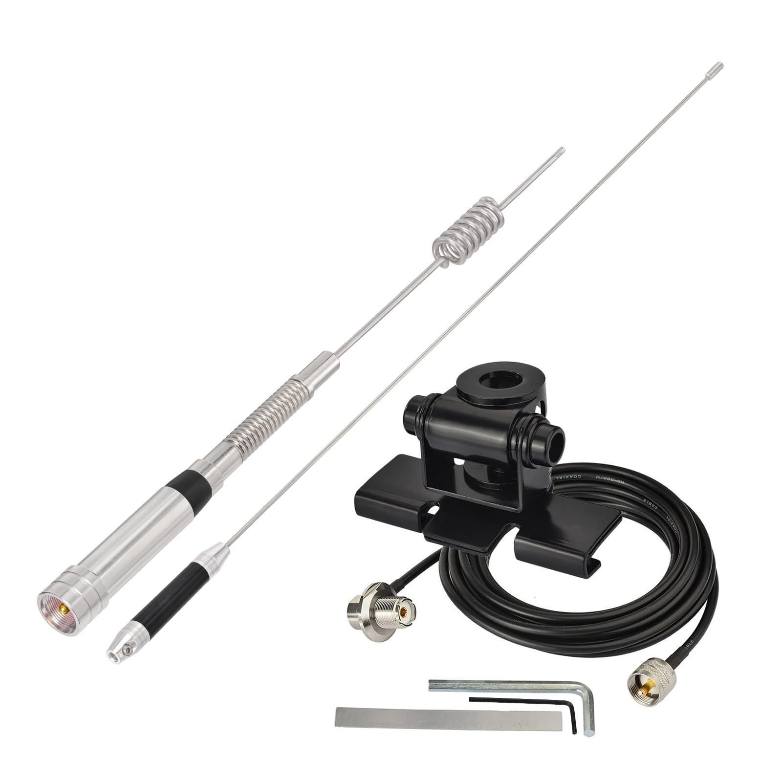 Eightwood Antenne VHF/UHF 144/430 MHz INOX 75 cm connecteur PL259 câble 5m | Antenne radio mobile double bande, compatible BTECH ICOM Yaesu Midland TYT Cobra et autres radios VHF UHF