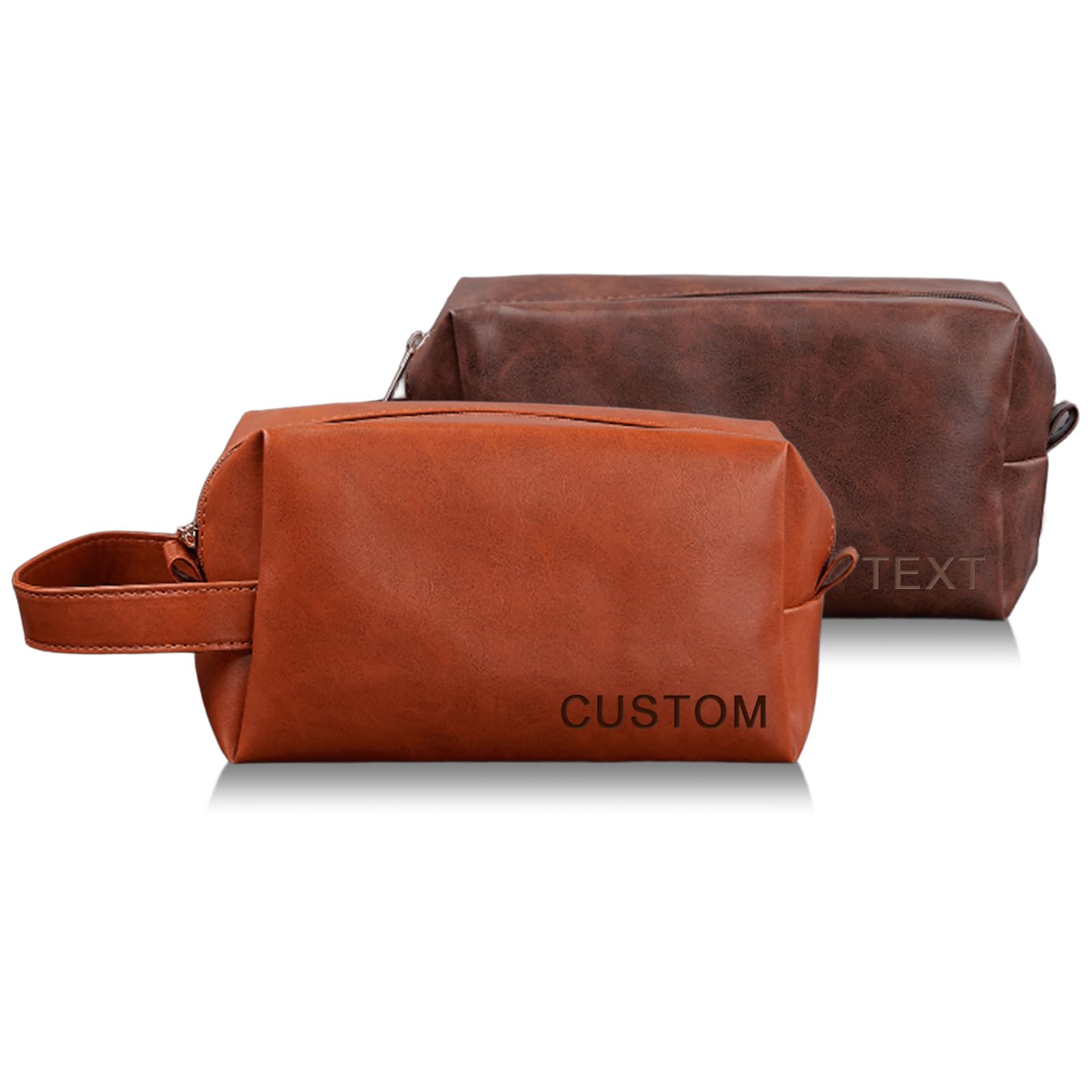 RSQGT Personalized Leather Toiletry Bag for Men, Laser Engraved Initial & Name on Leather, Customized Toiletry Travel Bag Gift for Groomsmen, Dad,
