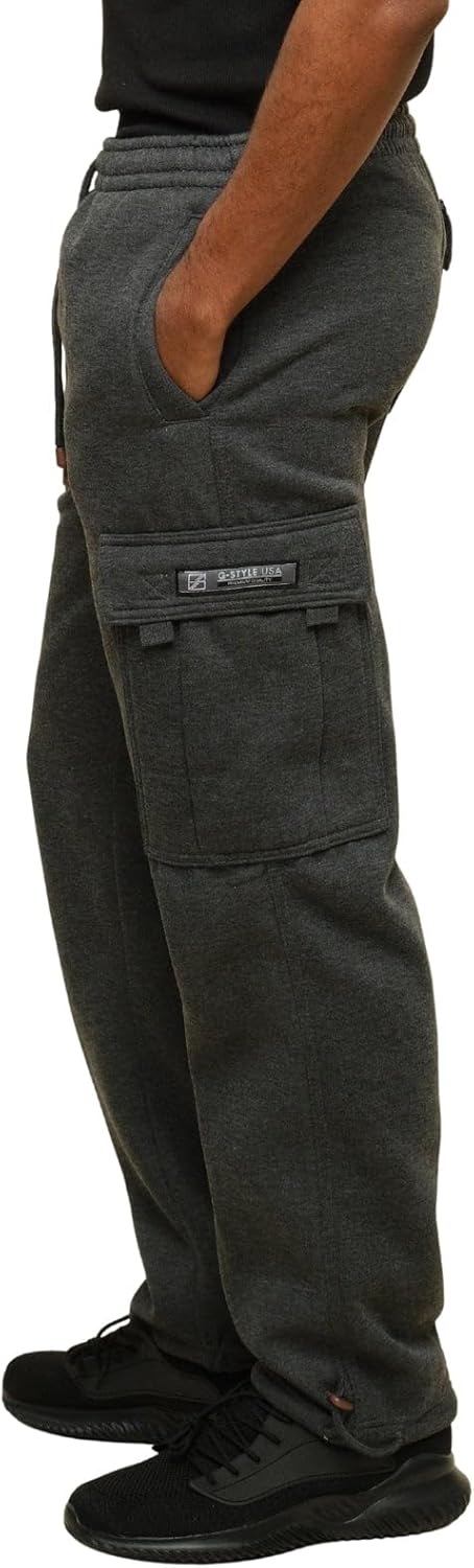 G-Style USA Men's Solid Fleece Heavyweight Cargo Pants - Image 2