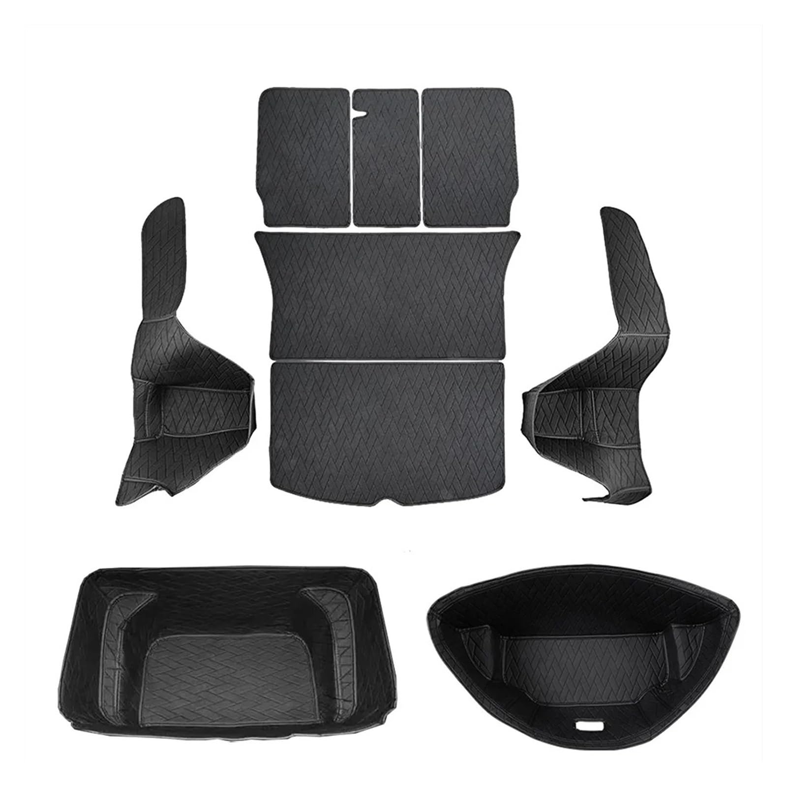 Kofferraumwanne Für Tesla Für Modell Y Juniper 3 Highland 2017 Bis 2025 Leder-Kofferraummatten Vollständig Umgeben rutschfeste Einlage Schutzfrachtmatte(Storage Pad Set)