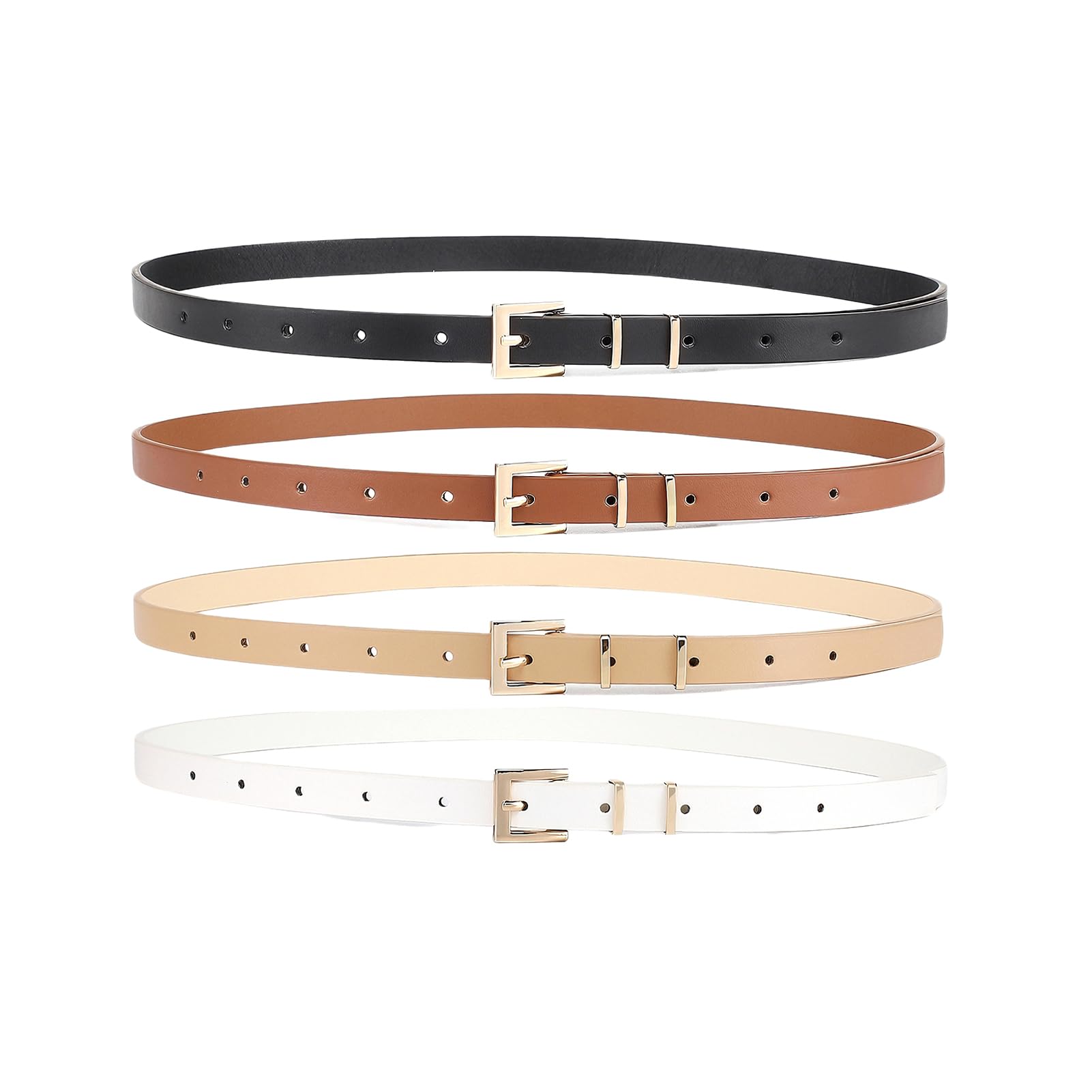 HOTWILL 4 Pack Women Skinny Belts for Jeans Dress Thin Waist Belt for Ladies with Gold Buckle 0.55" Width