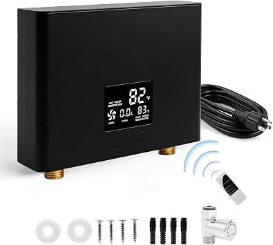 Electric Tankless Water Heater 3000W 110V Constant Temperature Instant Hot Water Heater with Remote Control Digital Display On Demand BLACKwith plug