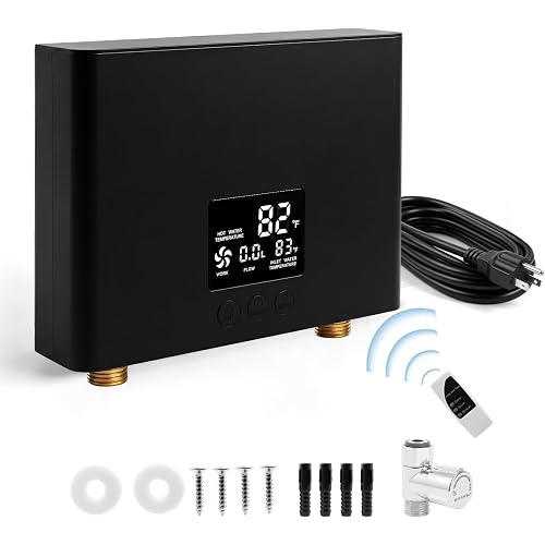Electric Tankless Water Heater 3000W 110V Constant Temperature Instant Hot Water Heater with Remote Control Digital Display On Demand BLACK(with plug)