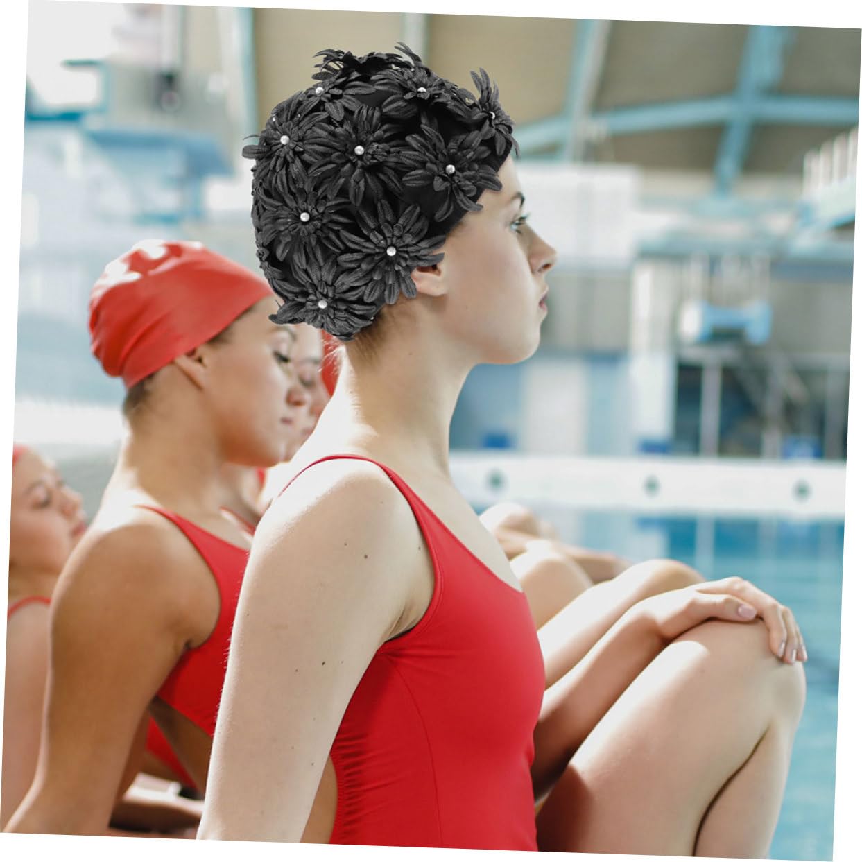 Sosoport 2piezas Gorro De Baño Floral para Mujer Divertido con Estampado Floral Adecuado para Piscina y Natación