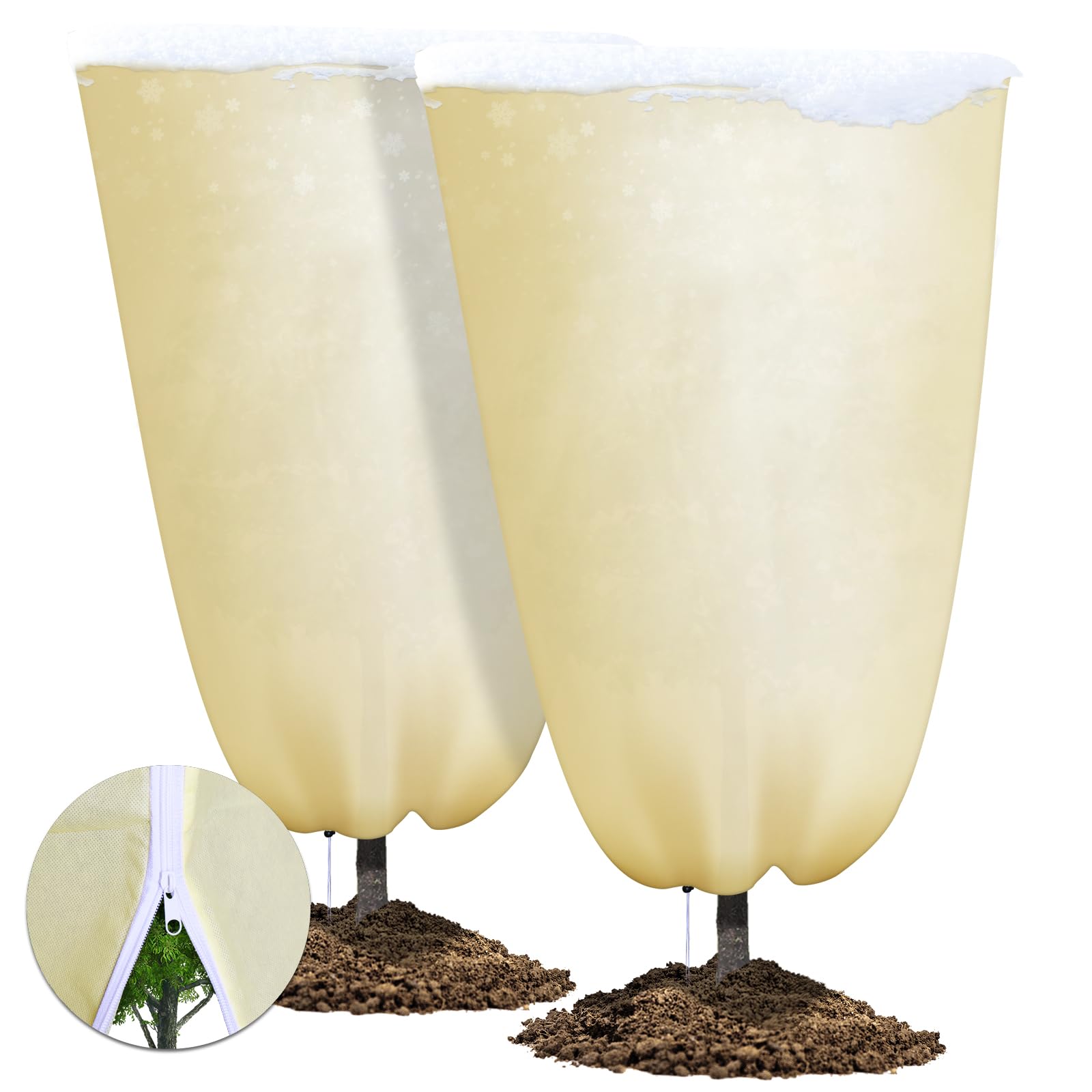 Plant Covers Freeze Protection, 47.3''×70.8'' Plant Covers for Tree Winter Protection, Frost Cloth for Outdoor Plants Yard Garden, Shrub Covers for Winter with Zipper & Drawstring(2 Packs)