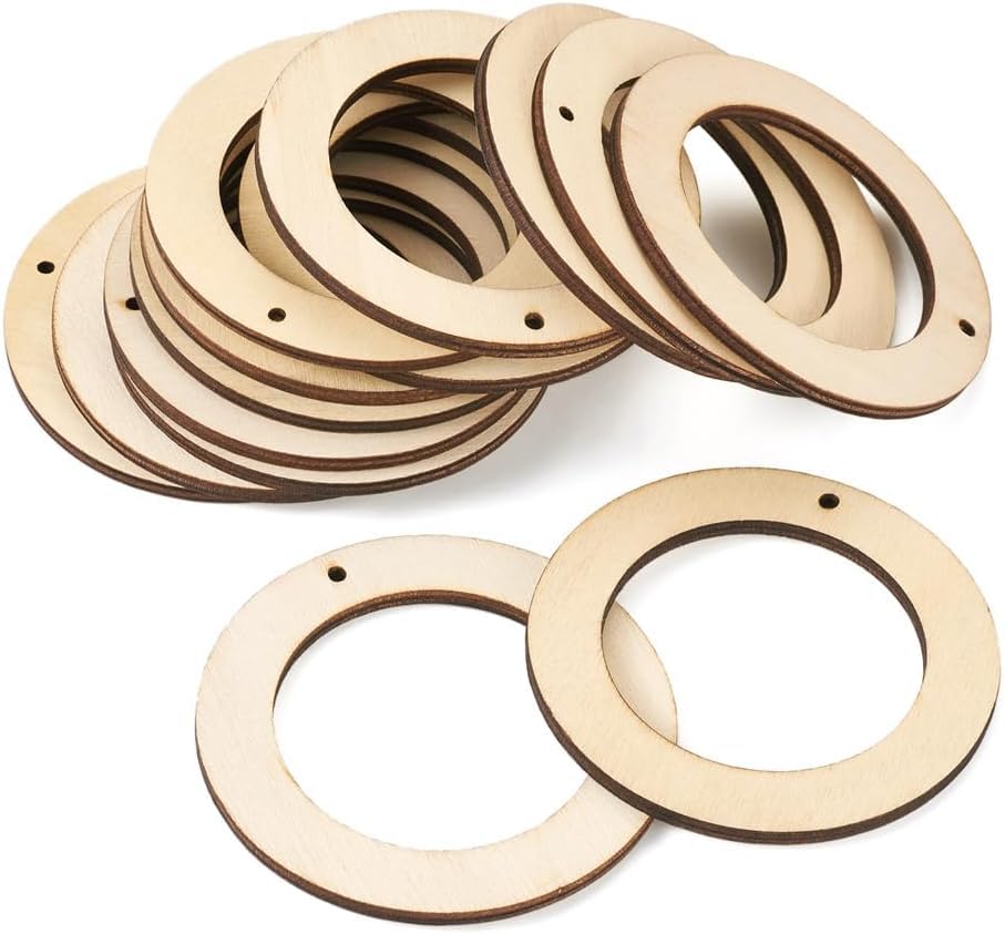 Cliths Unfinished Wooden Wreath Frames, 10 cm, 30 pcs, Natural Wood Ring Slices for Macrame, DIY Crafts, Home Decor, Holiday Decorations, Hanging Ornaments