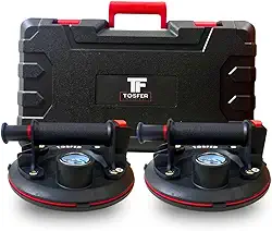 Kit 2 Ventosas Sucção A Vácuo Profissional 200kg Cada C/Maleta Ùnica Premium, Manômetro e Indicador de Perda de Carga Para Vidros Pisos Marmores Porcelanatos Azulejos