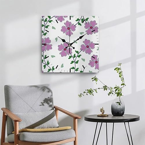 Miniatura 4 de Leaves Small Pink Flowers Battery Operated Clock Wall Clocks Battery Operated Square Painting Wall Clock Clocks Garage for Kitchen Bathroom Bedroom