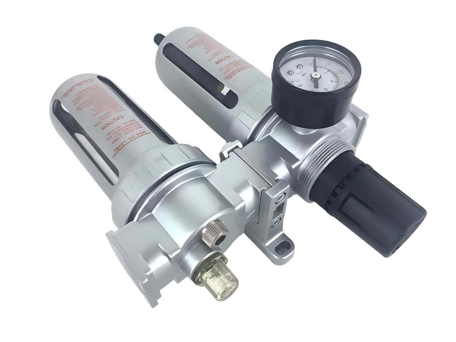 FRL802NA 1/4" MidFlow Air Moisture Filter Regulator Oiler Separator Lubricator Combo - for Compressed Air Treatment Replacement - Air Control Unit, Auto Drain - 62CFM 215 PSI Input, 150 PSI Output