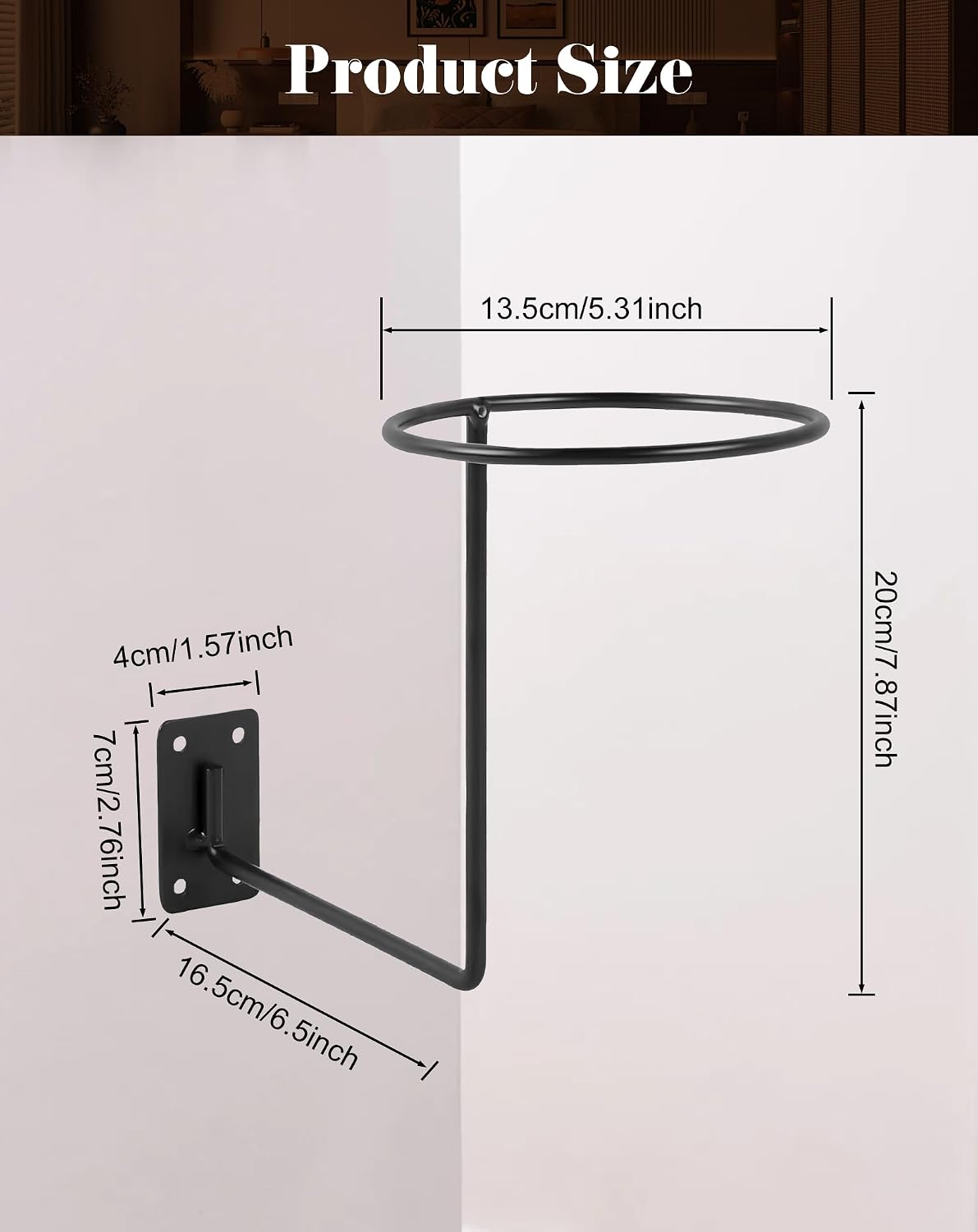 CHADWICK Black Wall Mount Hat & Wig Display Stand - 21-Inch Mannequin Head for Hats, Wigs, Caps, and Jewelry Storage (Single)
